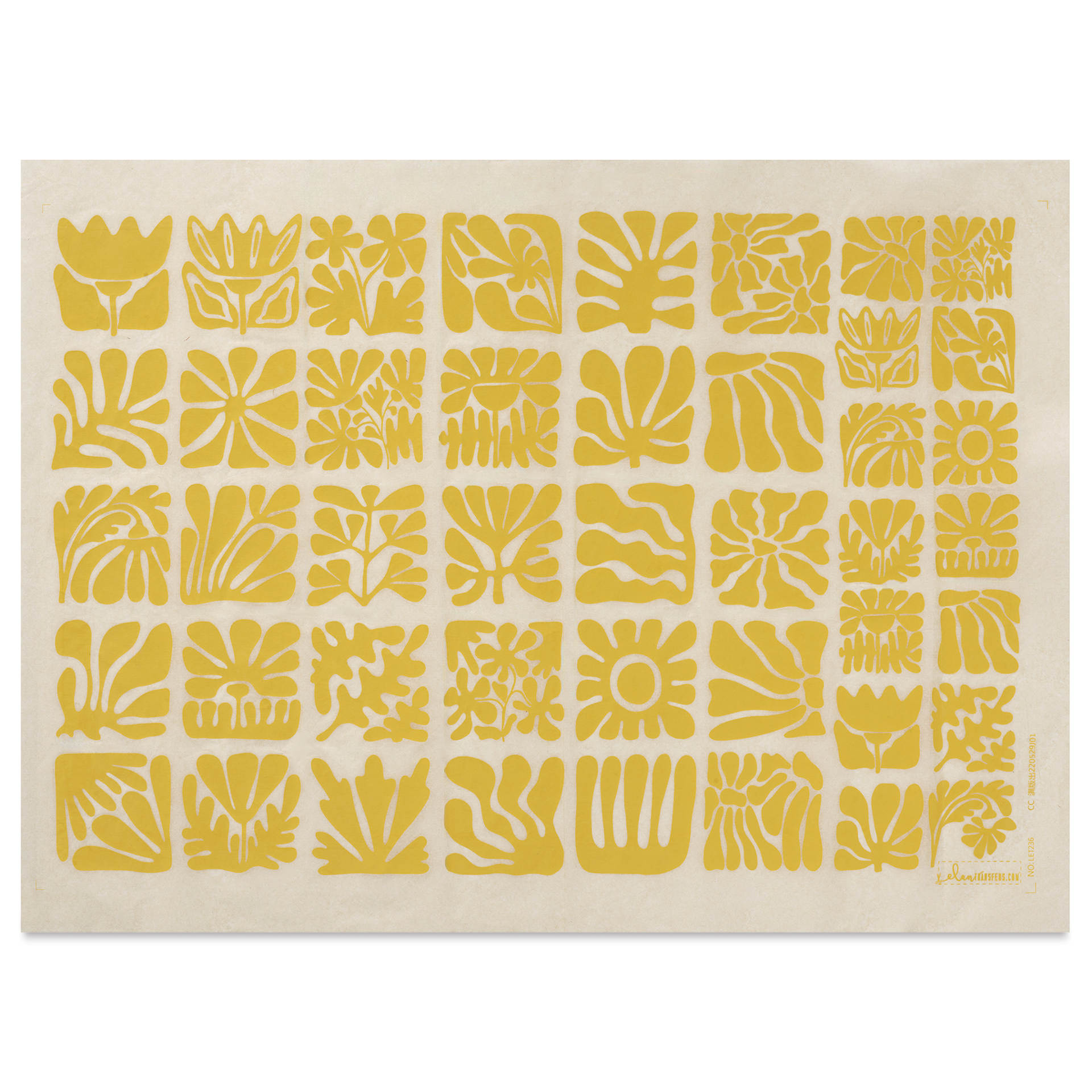 Elan Transfers Underglaze Transfer Sheet - Wood Block Flowers, Yellow