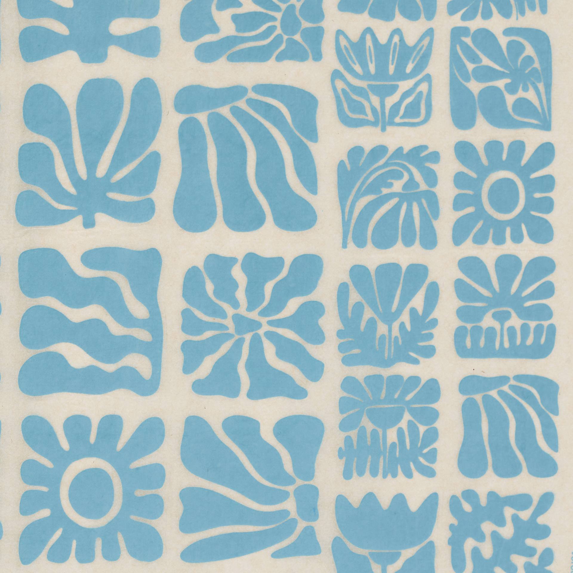 Elan Transfers Underglaze Transfer Sheet - Wood Block Flowers, Turquoise - close-up