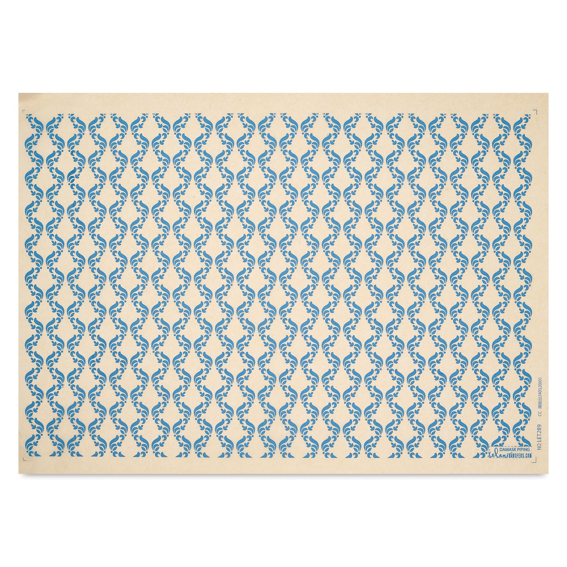 Elan Transfers Underglaze Transfer Sheet - Damask Piping, Blue