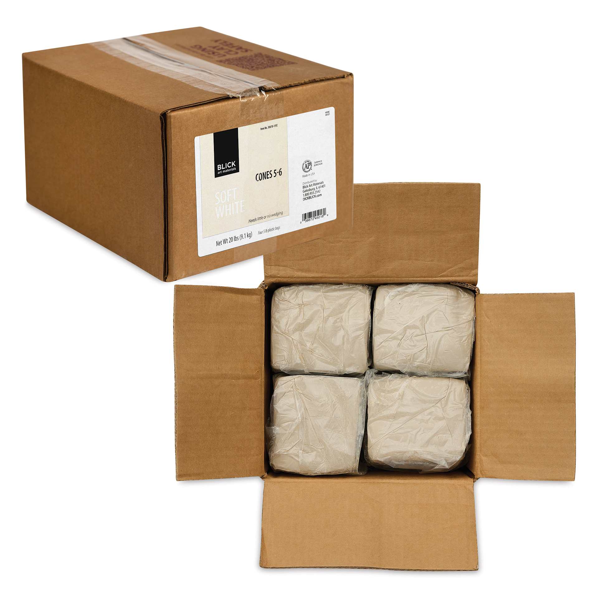Blick Mid-Fire Stoneware Clay - Soft White, 20 lb, in packaging