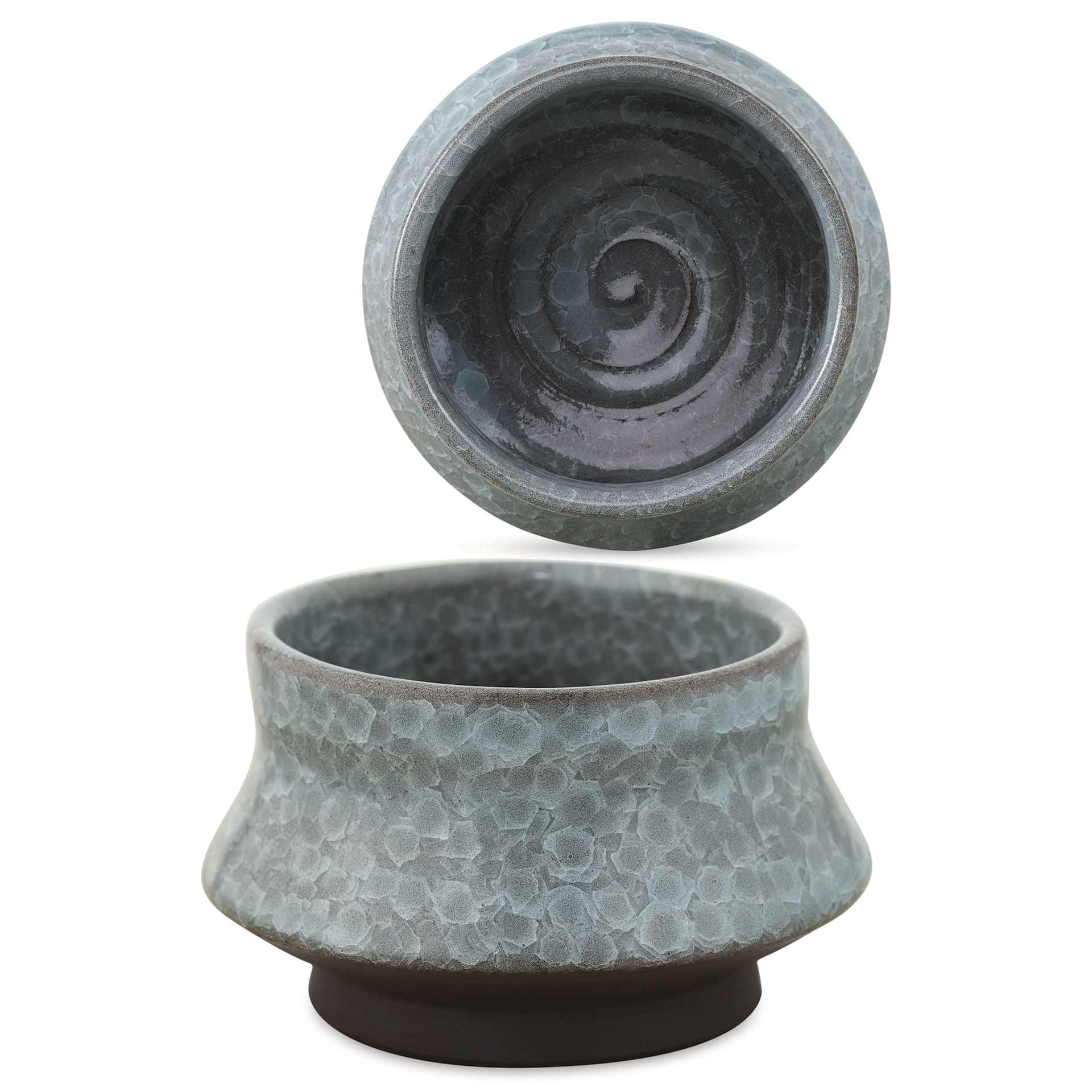 Blick Mid-Fire Stoneware Clay - Dark Brown, fired with 4 coats of Amaco KI-27 Glacial Lake glaze