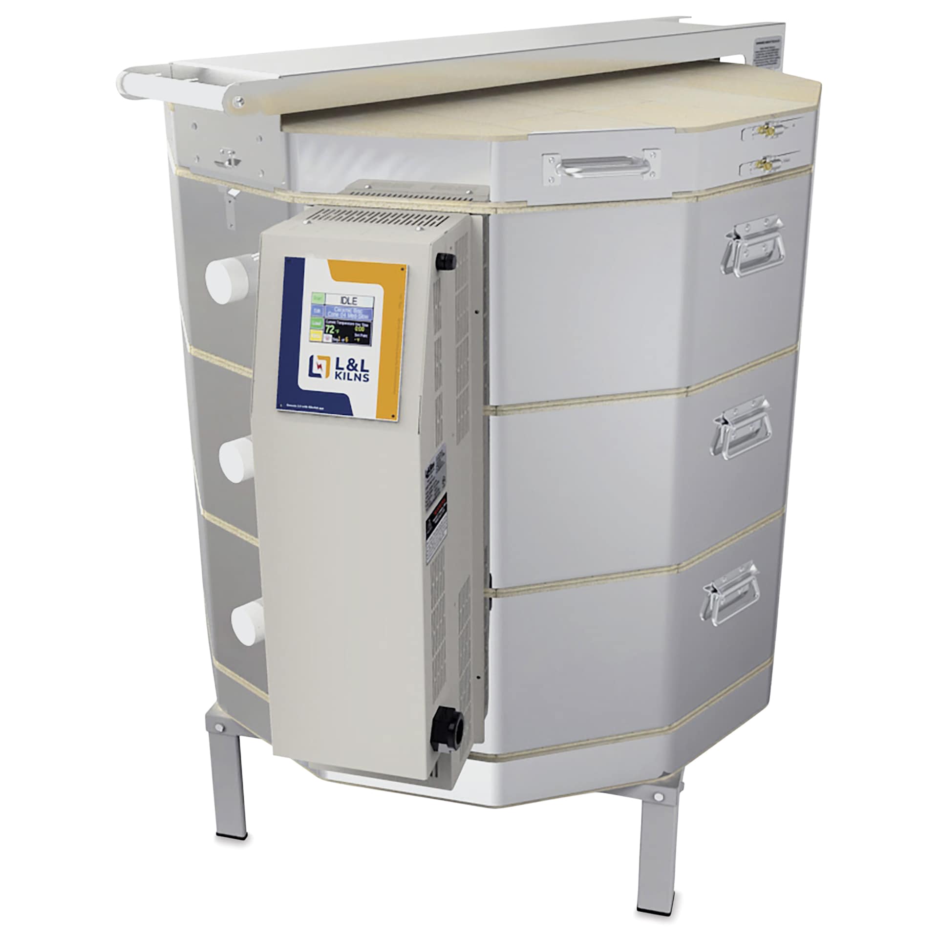 L&L eQuad Pro Production Kiln - eQ2827-3, Cone 10, 240V-3P, 36.0A, 28" Dia. x 27" D - closed, right side
