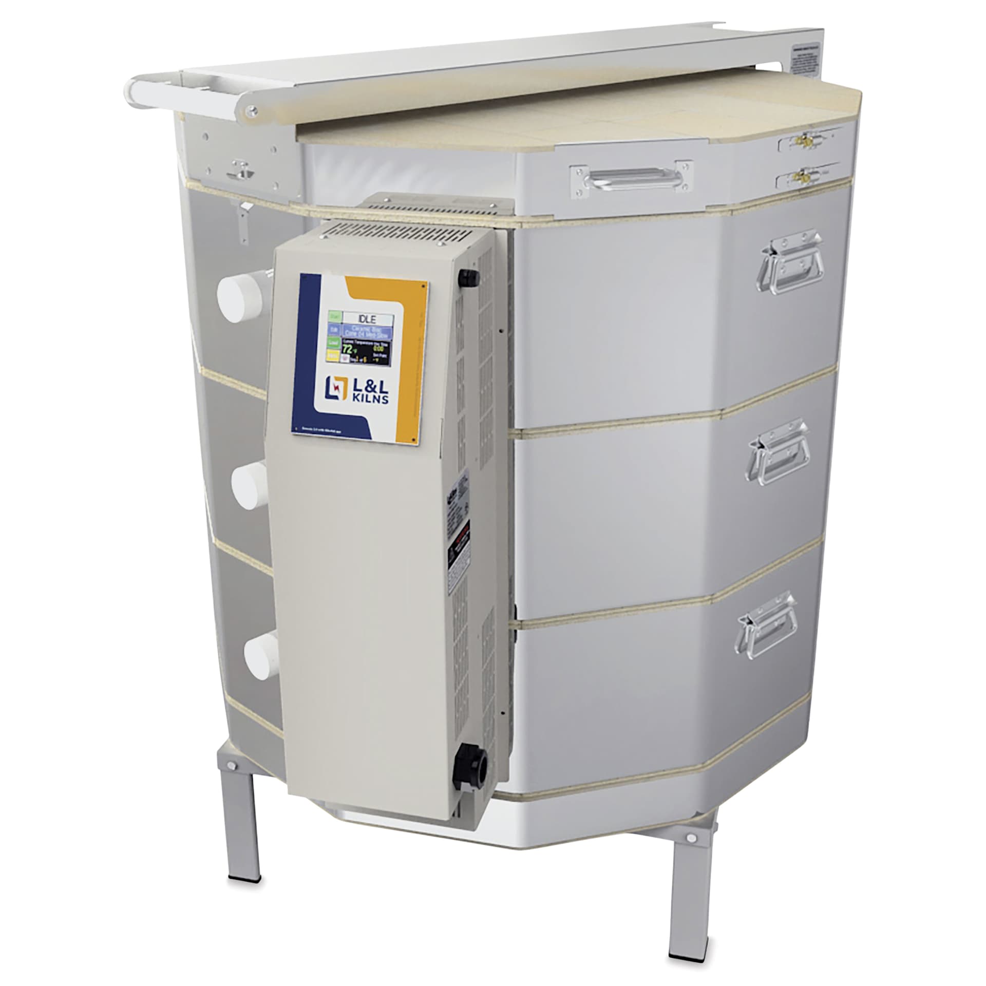 L&L eQuad Pro Production Kiln - eQ2827-3, Cone 10, 208V-1P, 71.9A, 28" Dia. x 27" D - closed, right side