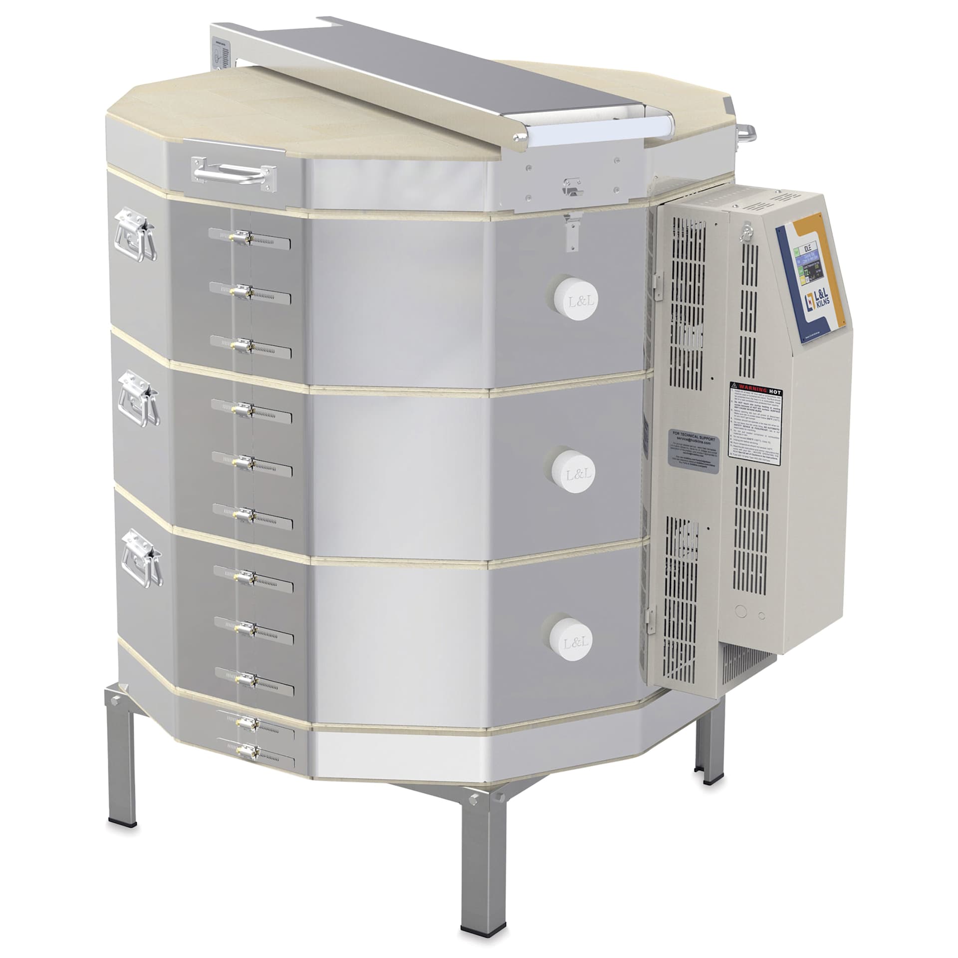 L&L eQuad Pro Production Kiln - eQ2827-3, Cone 10, 208V-3P, 41.5A, 28" Dia. x 27" D - closed, left side