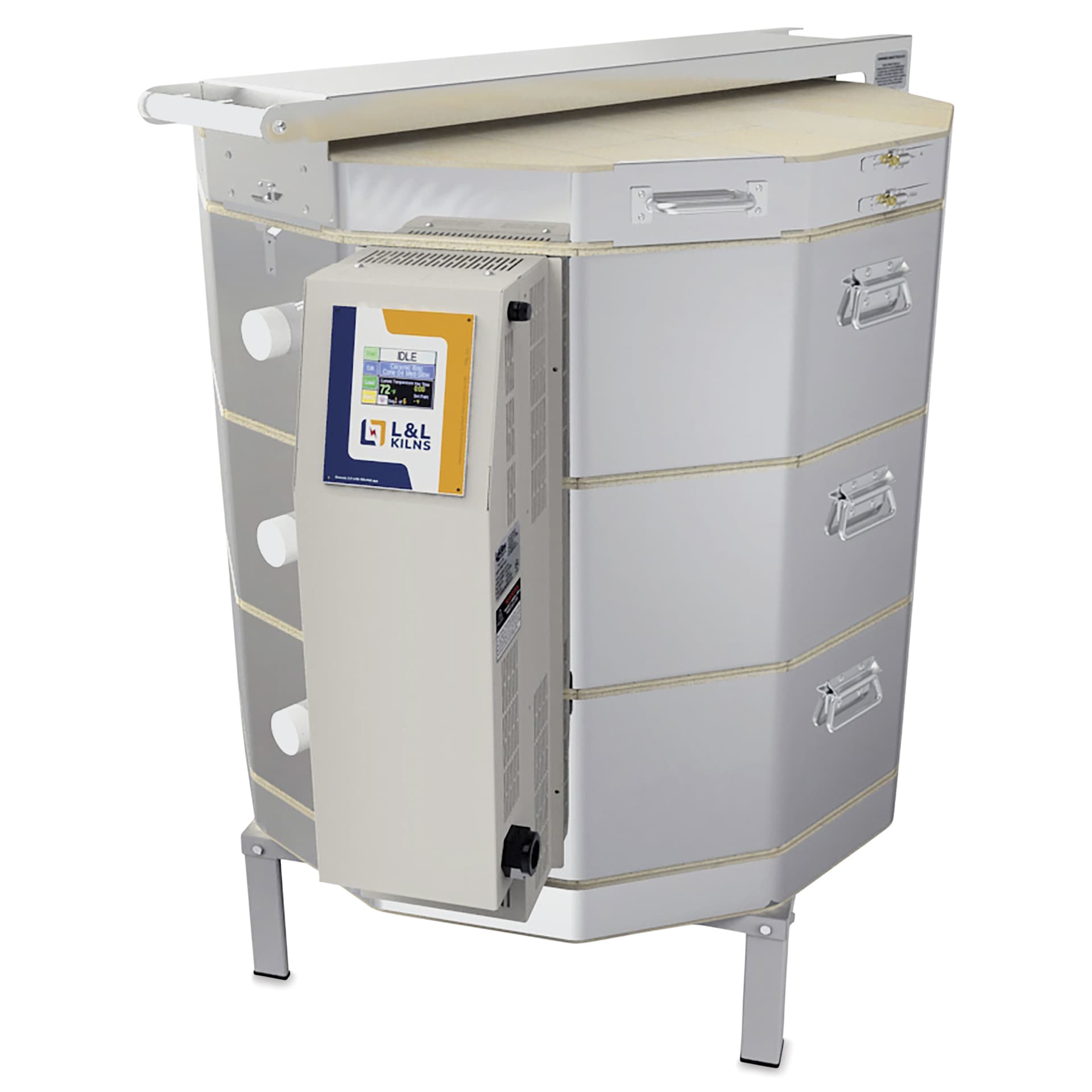 L&L eQuad Pro Production Kiln - eQ2827-3, Cone 10, 208V-3P, 41.5A, 28" Dia. x 27" D - closed, right side