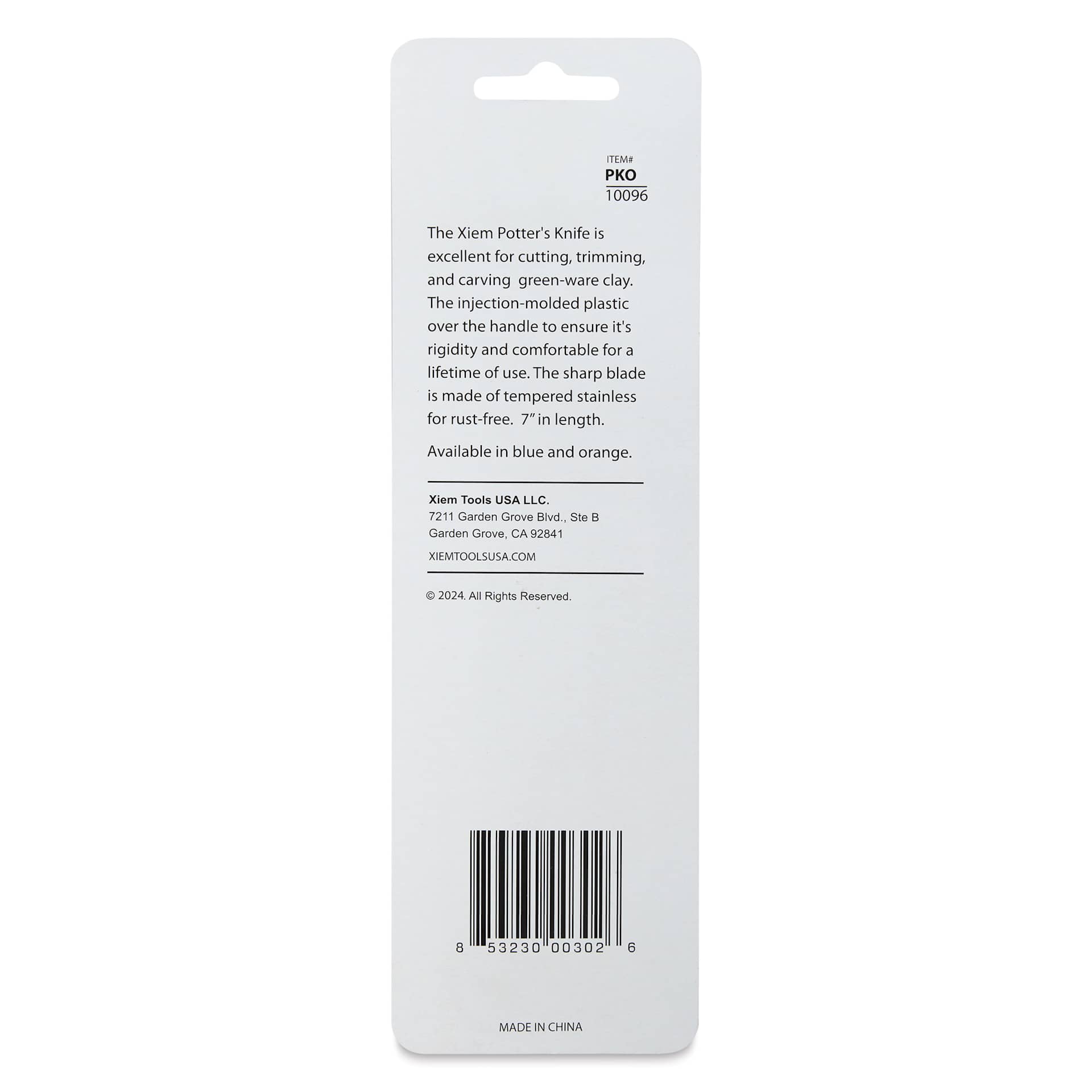 Xiem Tools Potter’s Knife - Orange - back of packaging