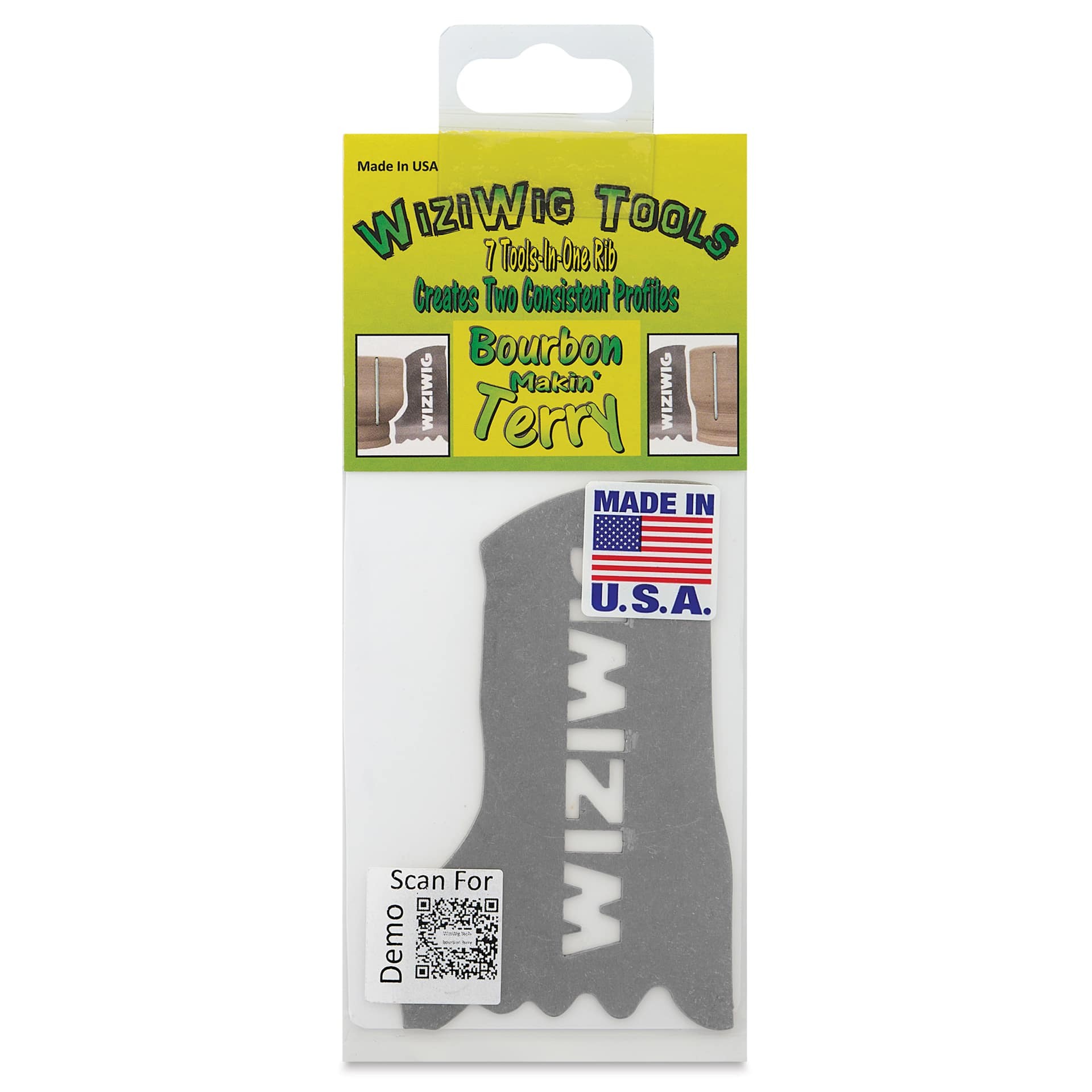 WiziWig Tools Bourbon Makin’ Terry Metal Potter’s Rib, front of packaging