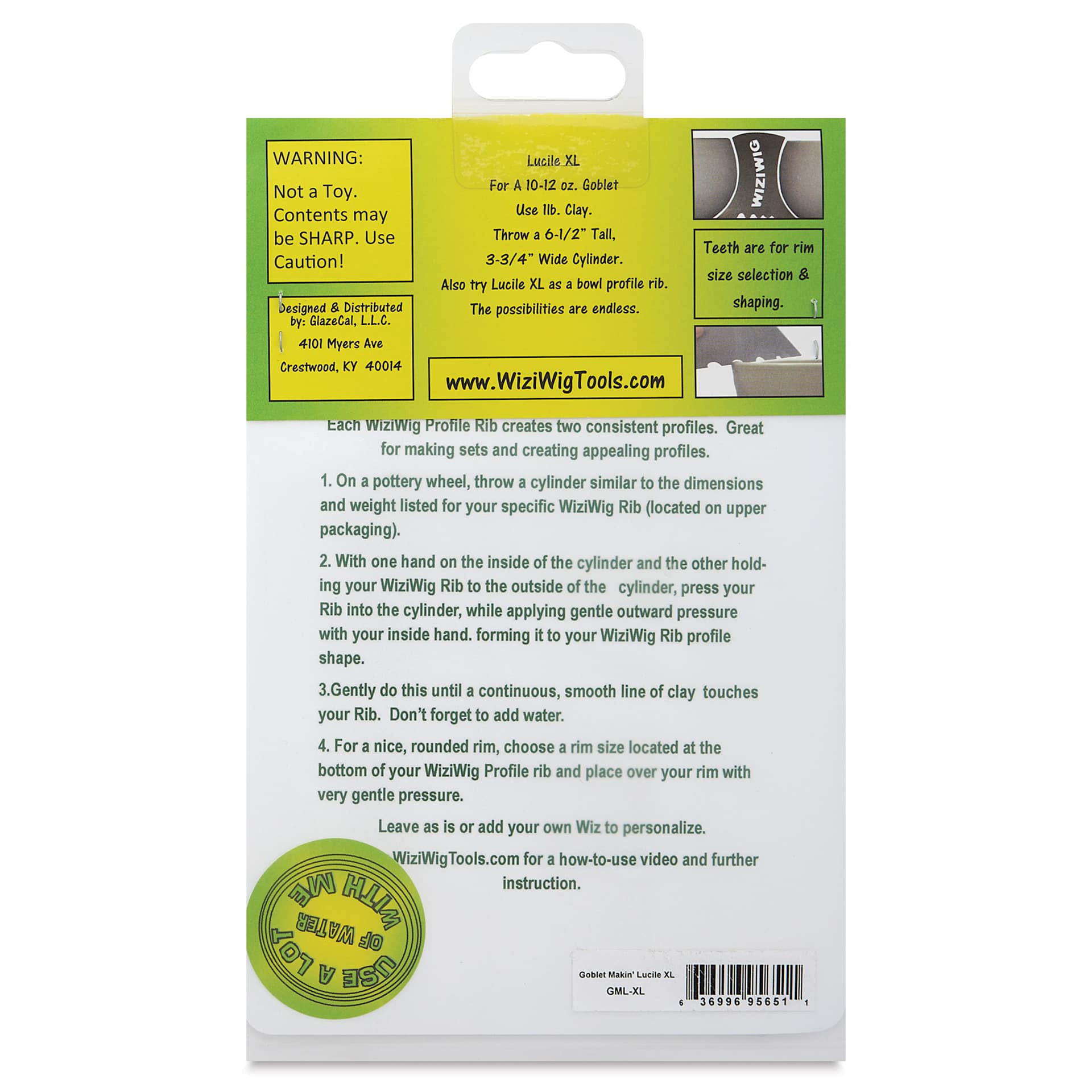 WiziWig Tools Goblet Makin’ Lucile Metal Potter’s Rib - XL, 4-1/2" x 5-1/4", back of packaging