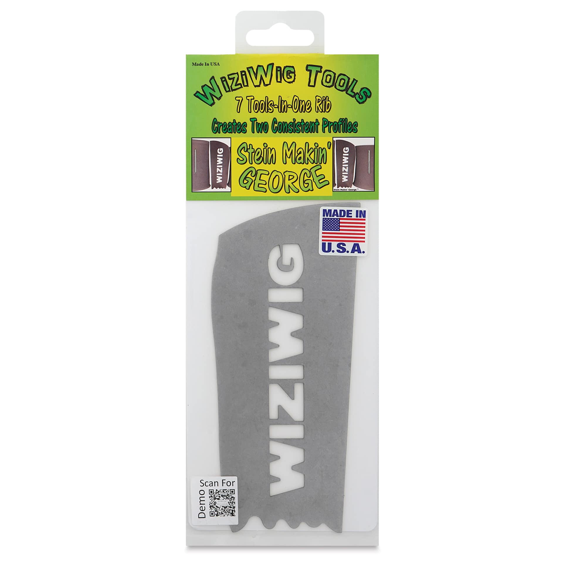 WiziWig Tools Stein Makin’ George Metal Potter’s Rib - Regular, 3" x 7", front of packaging