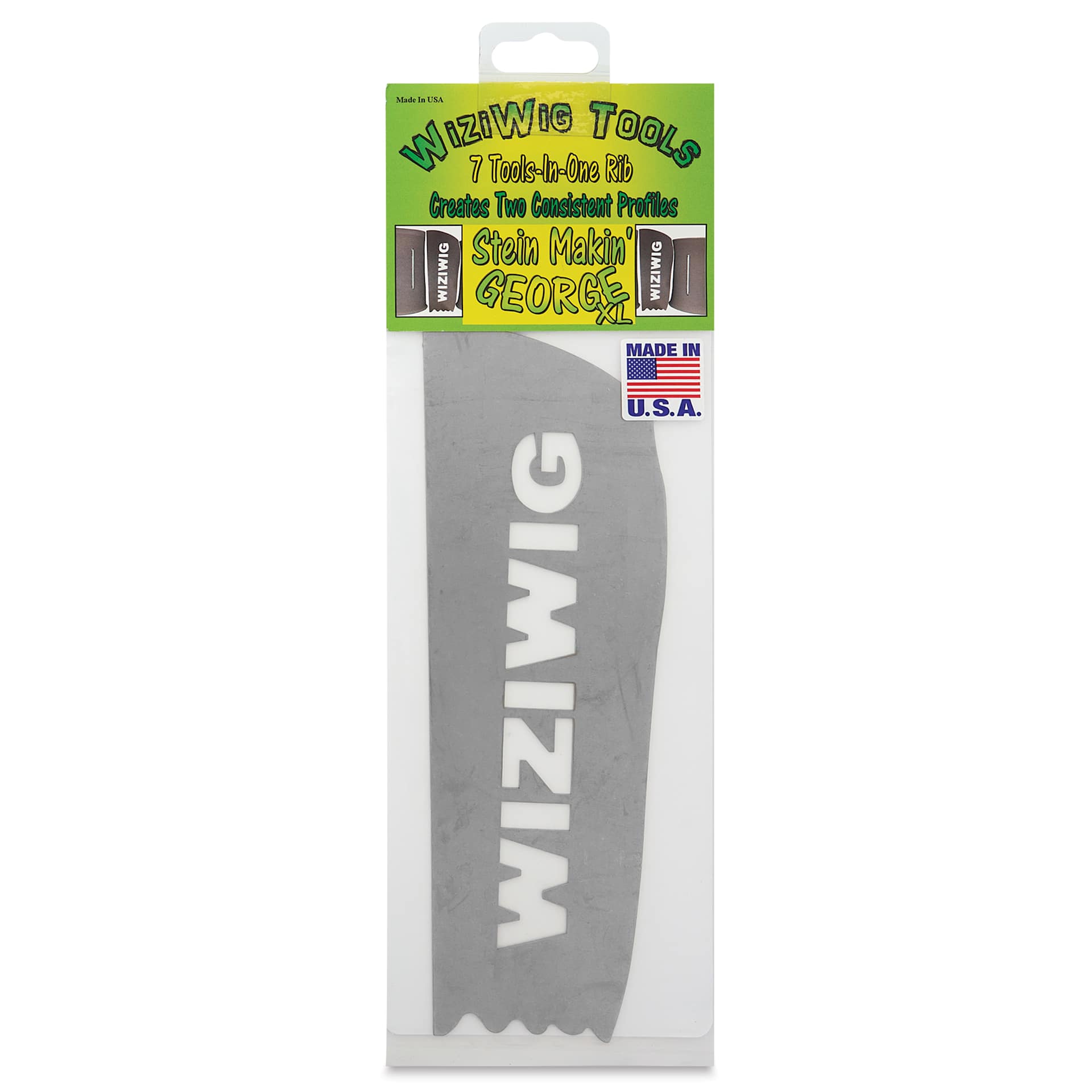 WiziWig Tools Stein Makin’ George Metal Potter’s Rib - XL, 3" x 8-3/4", front of packaging