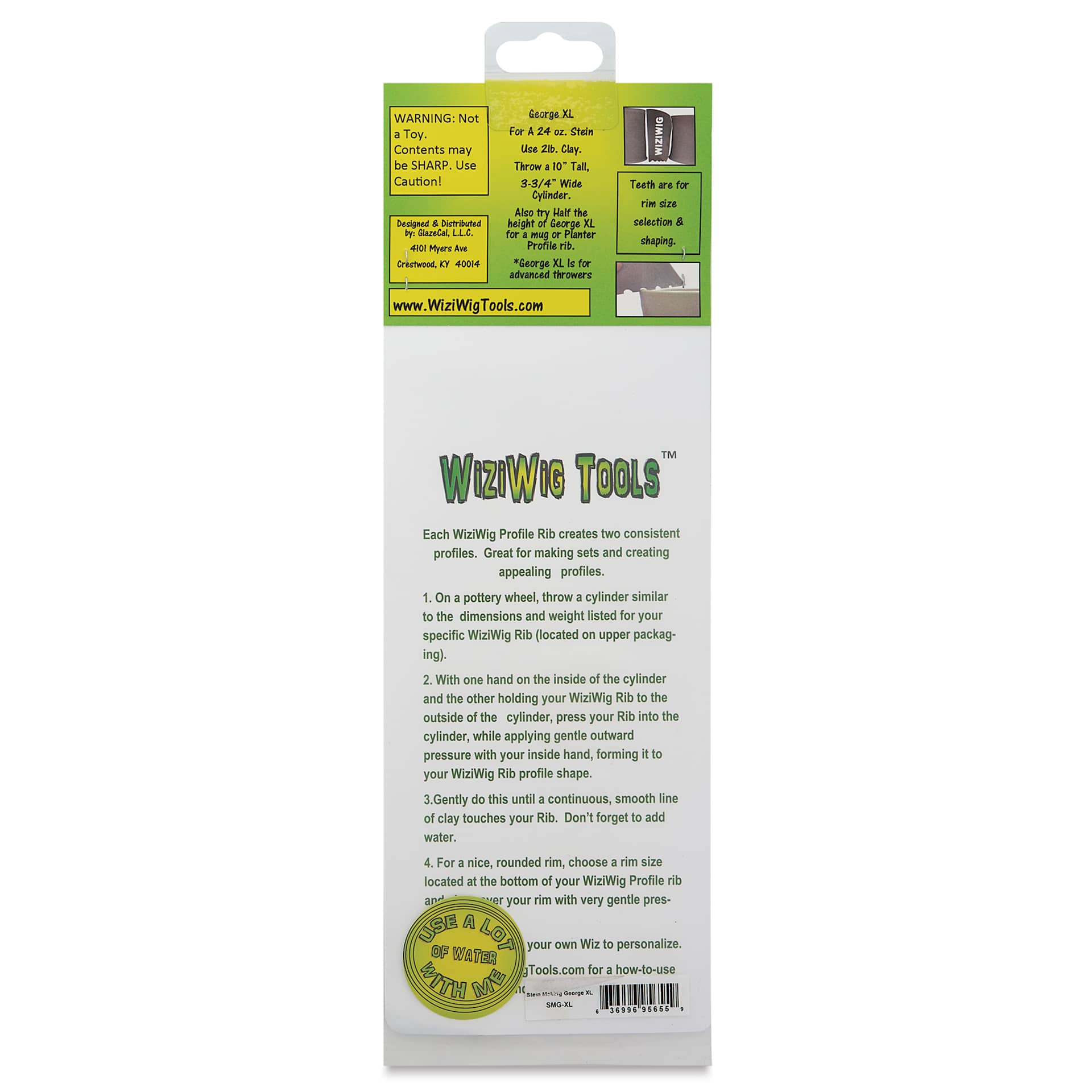WiziWig Tools Stein Makin’ George Metal Potter’s Rib - XL, 3" x 8-3/4", back of packaging