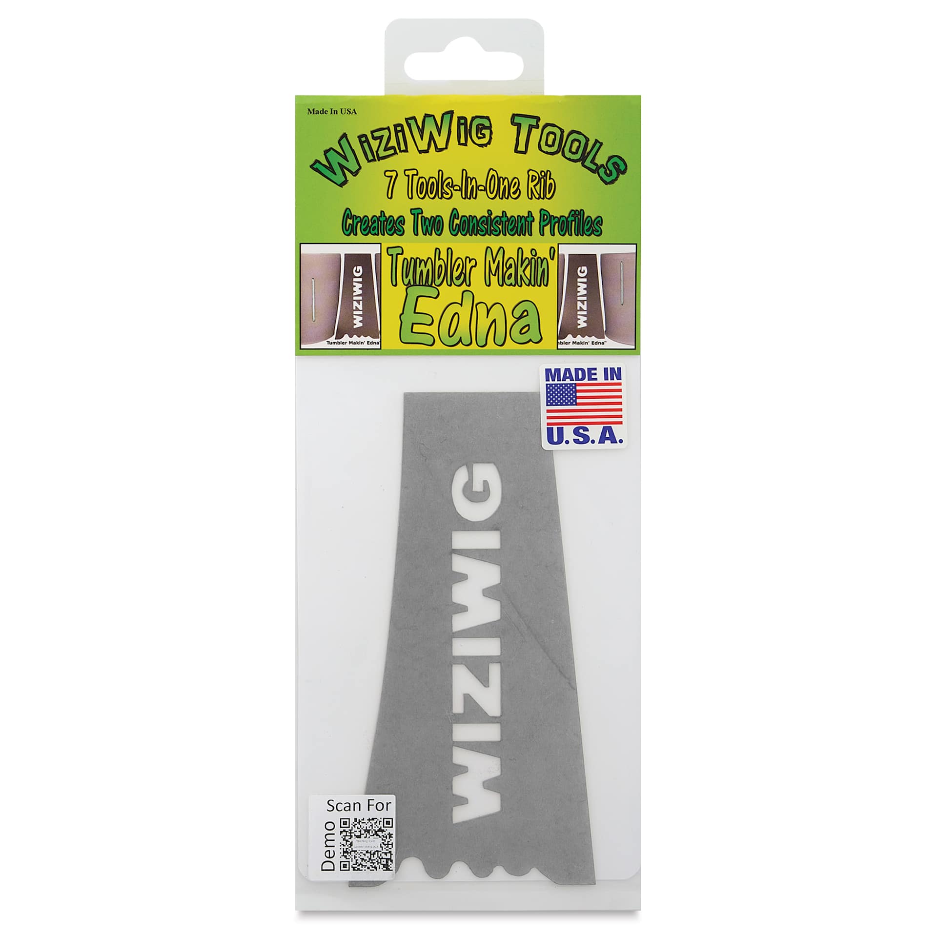 WiziWig Tools Tumbler Makin’ Edna Metal Potter’s Rib - Regular, 2-3/4" x 5-7/8", front of packaging