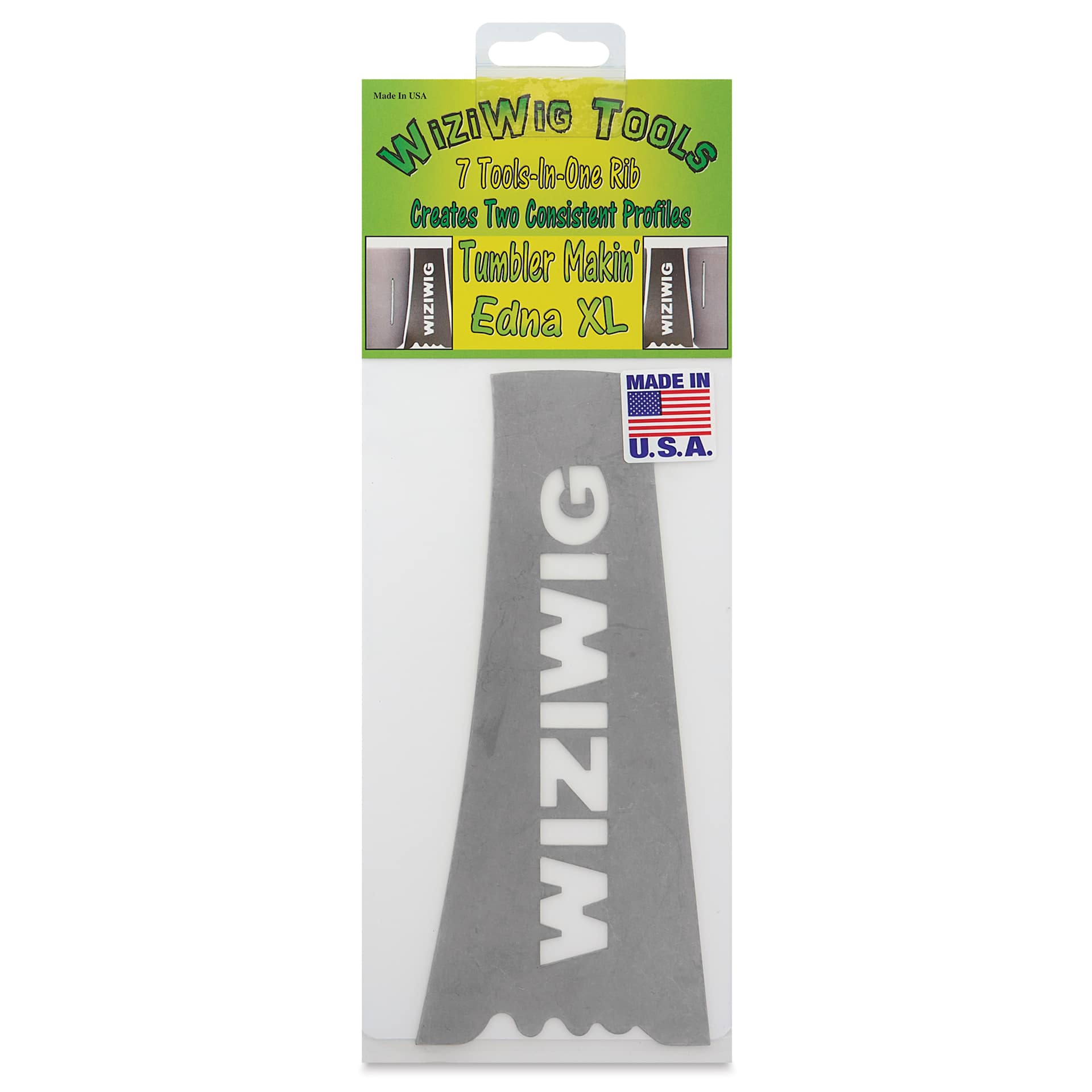 WiziWig Tools Tumbler Makin’ Edna Metal Potter’s Rib - XL, 3-1/4" x 7-1/8", front of packaging