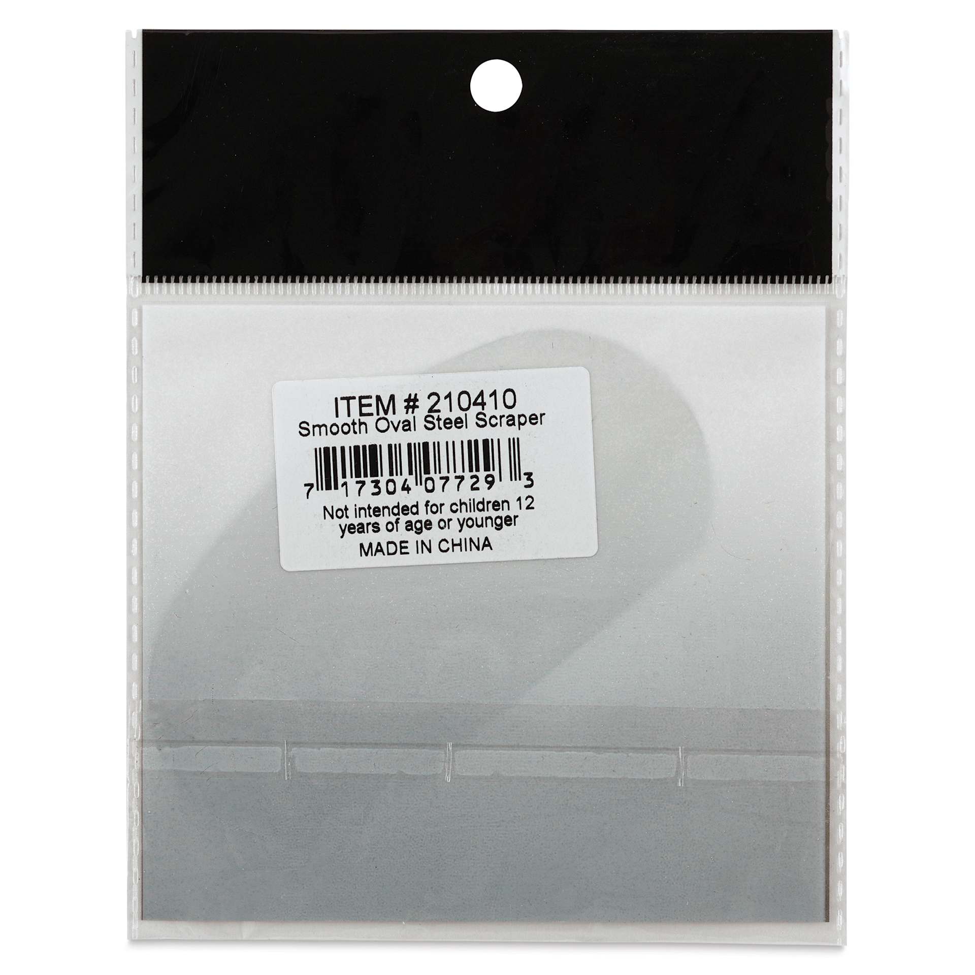 Richeson Stainless Steel Scrapers - Oval, Smooth, 4" x 2" (Back of package)