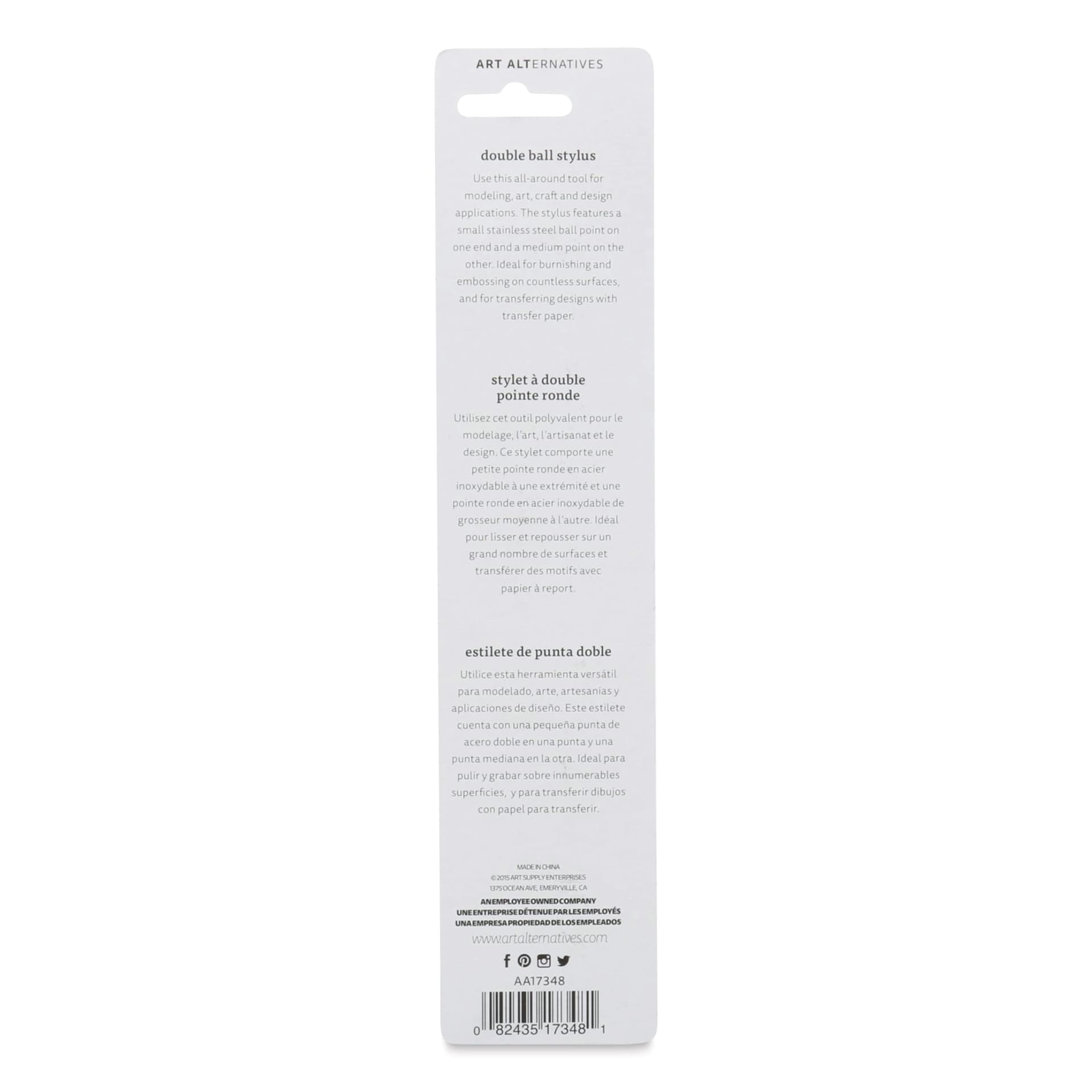 Art Alternatives Double Ball Stylus Embossing Tool - back of packaging
