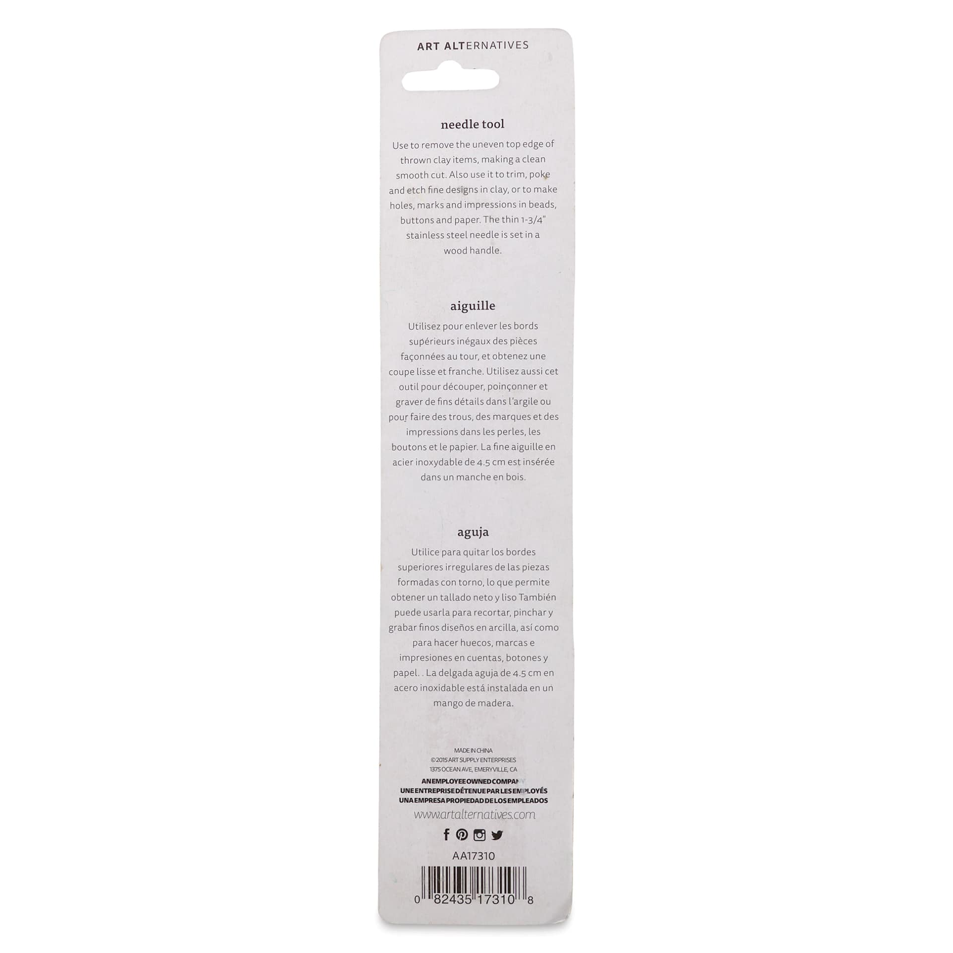 Art Alternatives Cut Off Needle Tool - back of packaging