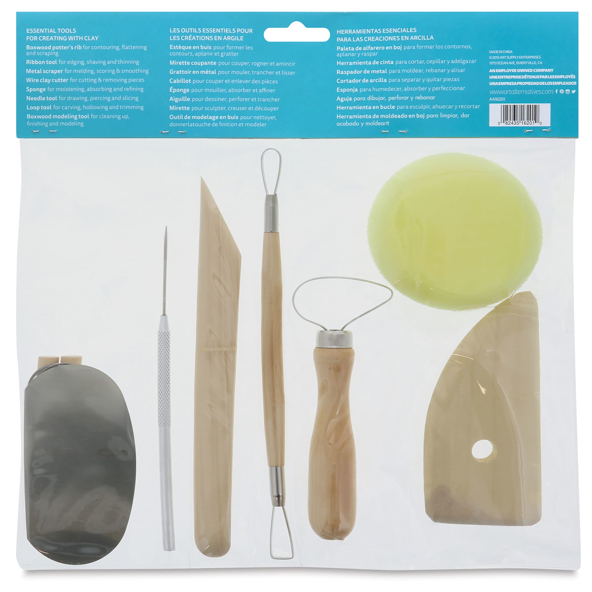 Art Alternatives Pottery Tool Kit - Set of 8 (Back of package)