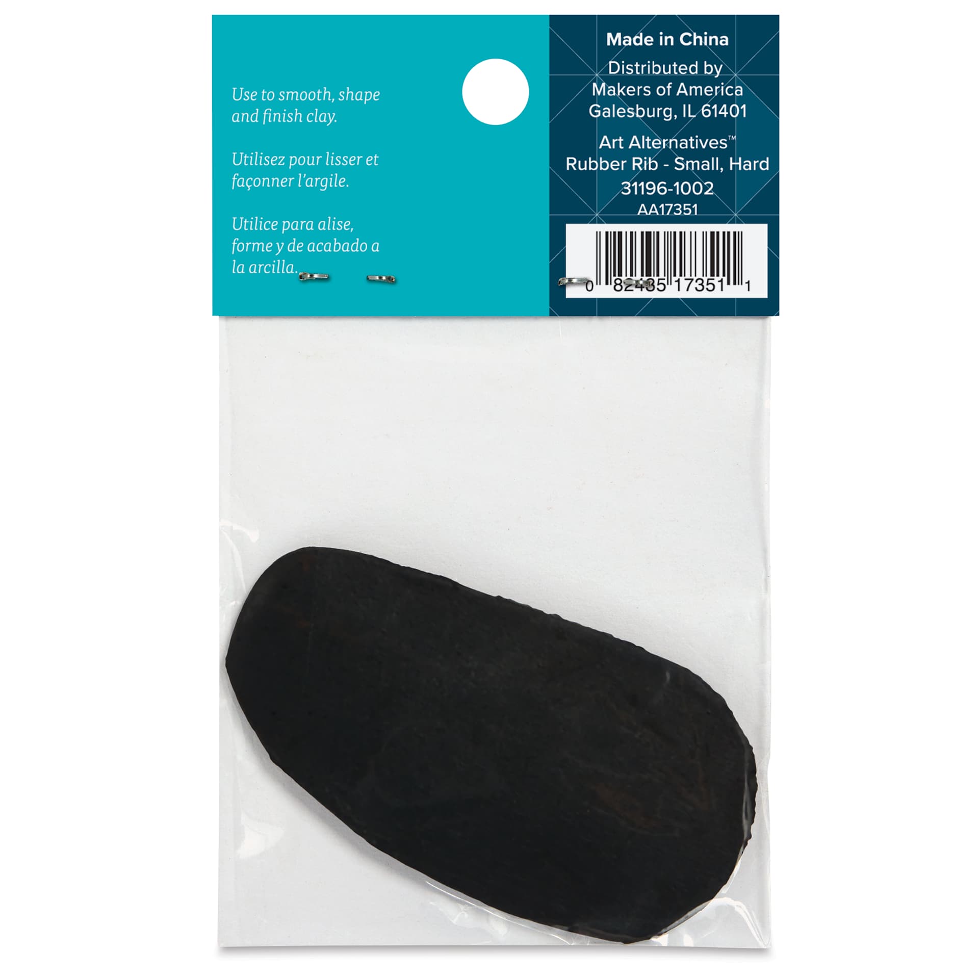 Art Alternatives Potter’s Rubber Finishing Rib - Hard, Small, back of packaging