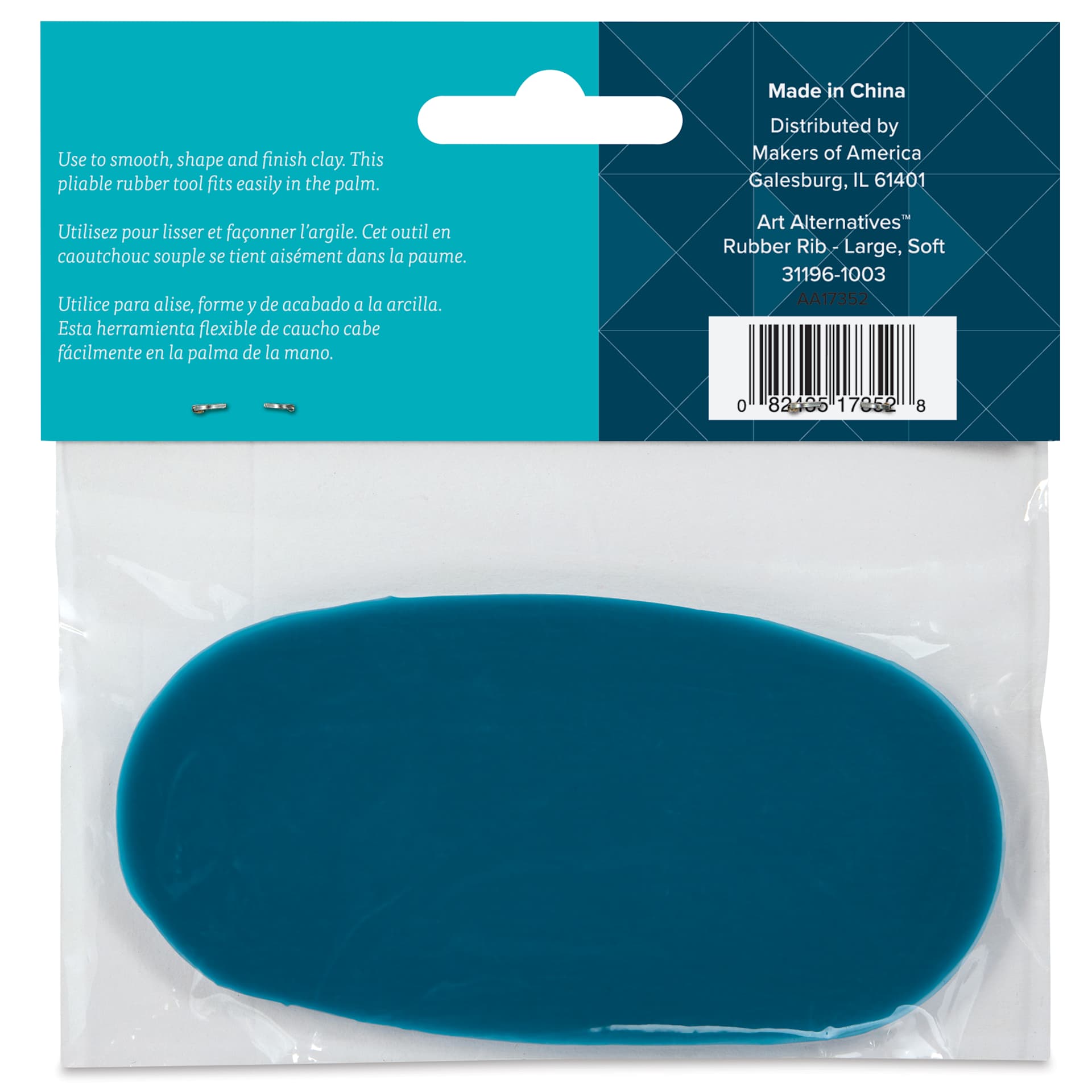Art Alternatives Potter’s Rubber Finishing Rib - Soft, Large, back of packaging