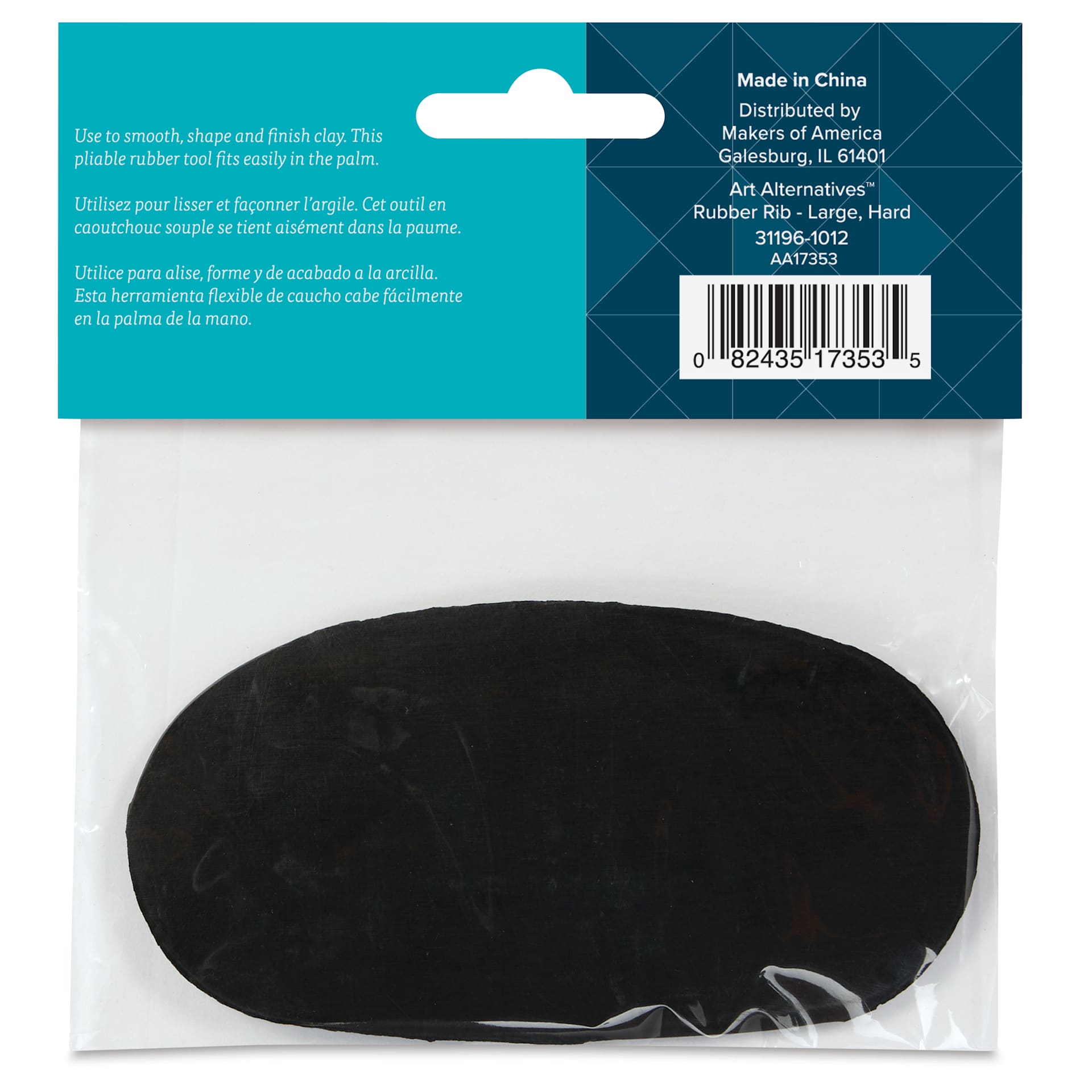 Art Alternatives Potter’s Rubber Finishing Rib - Hard, Large, back of packaging
