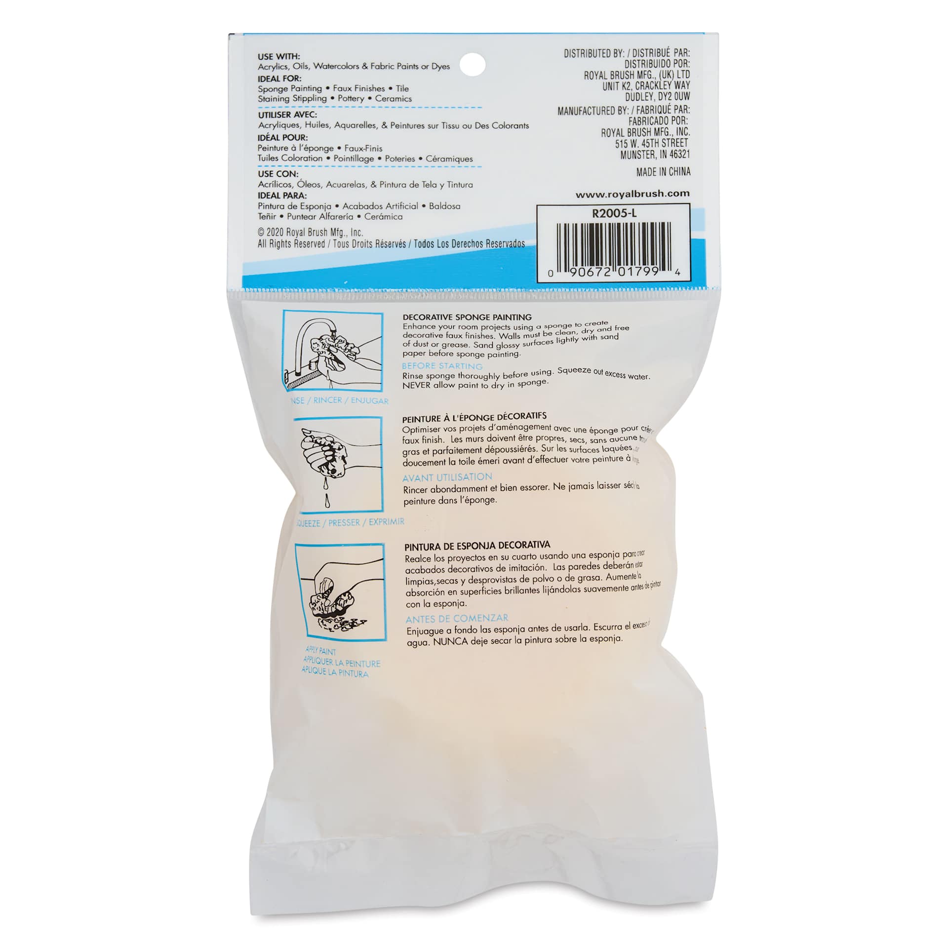 Royal & Langnickel Synthetic Artist Sponge - Large - back of packaging