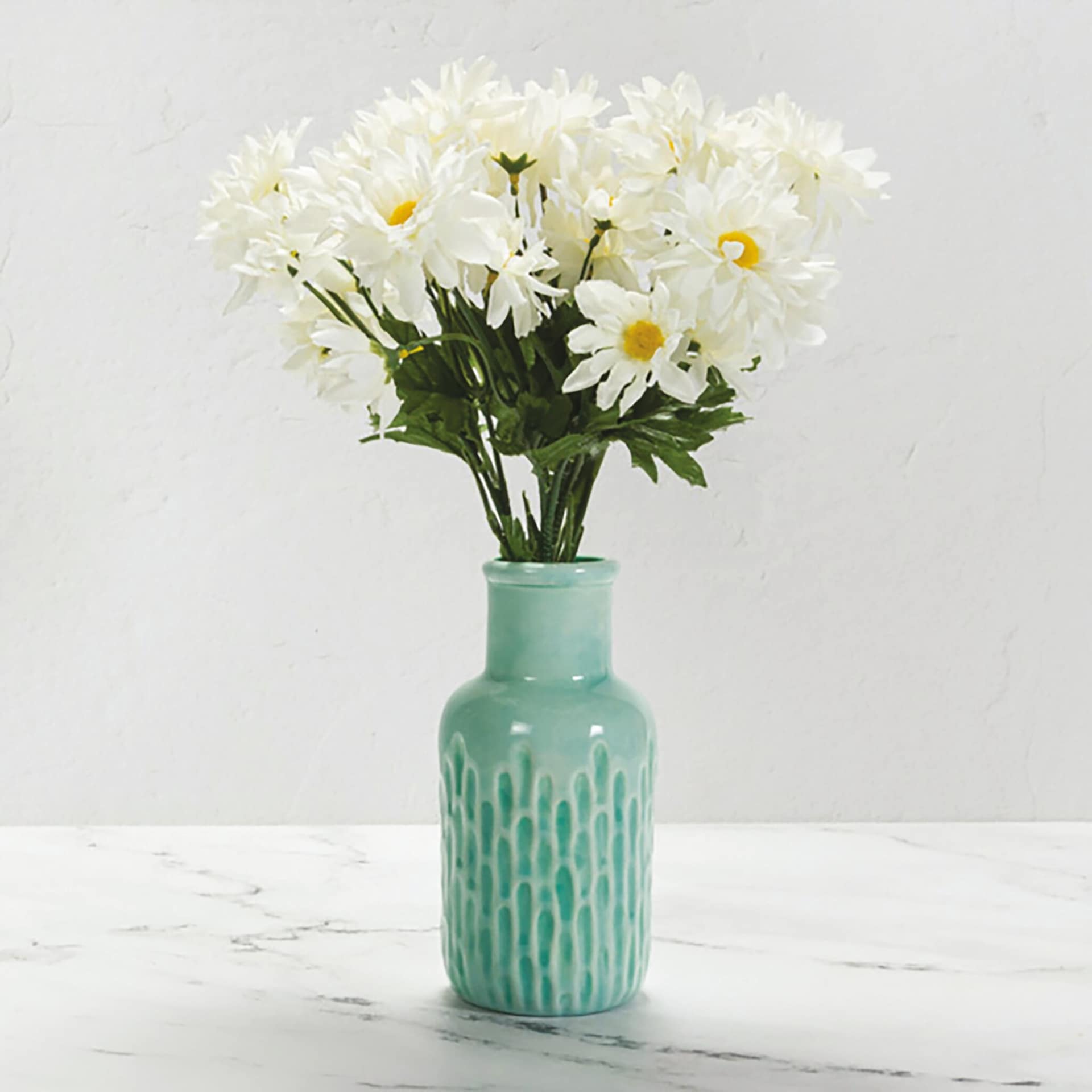 Mayco Earthenware Bisque Bud Vases - Textured, Set of 6 (fluted texture with teal glaze)