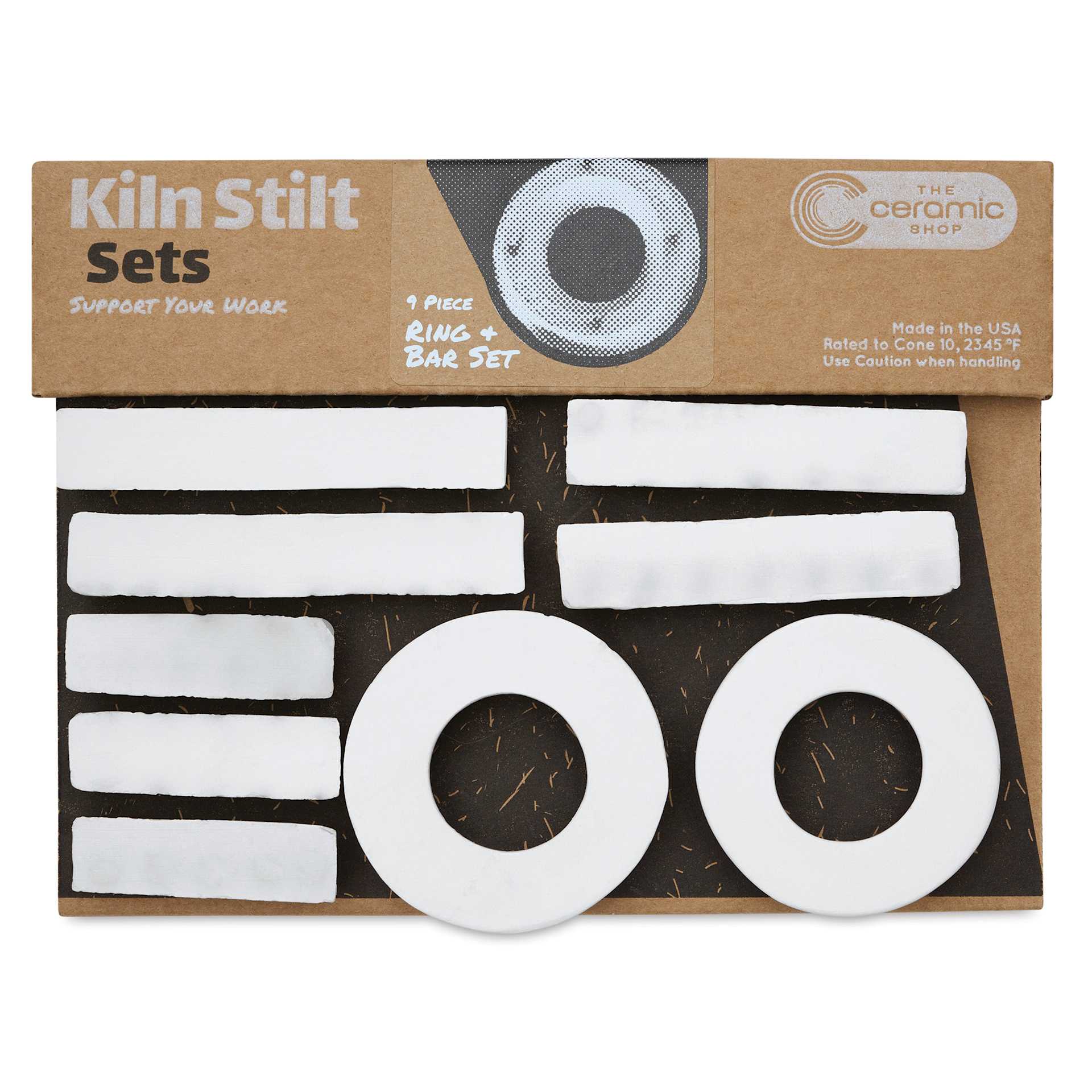The Ceramic Shop Kiln Stilt Rings and Bars - Set of 9 - front of packaging
