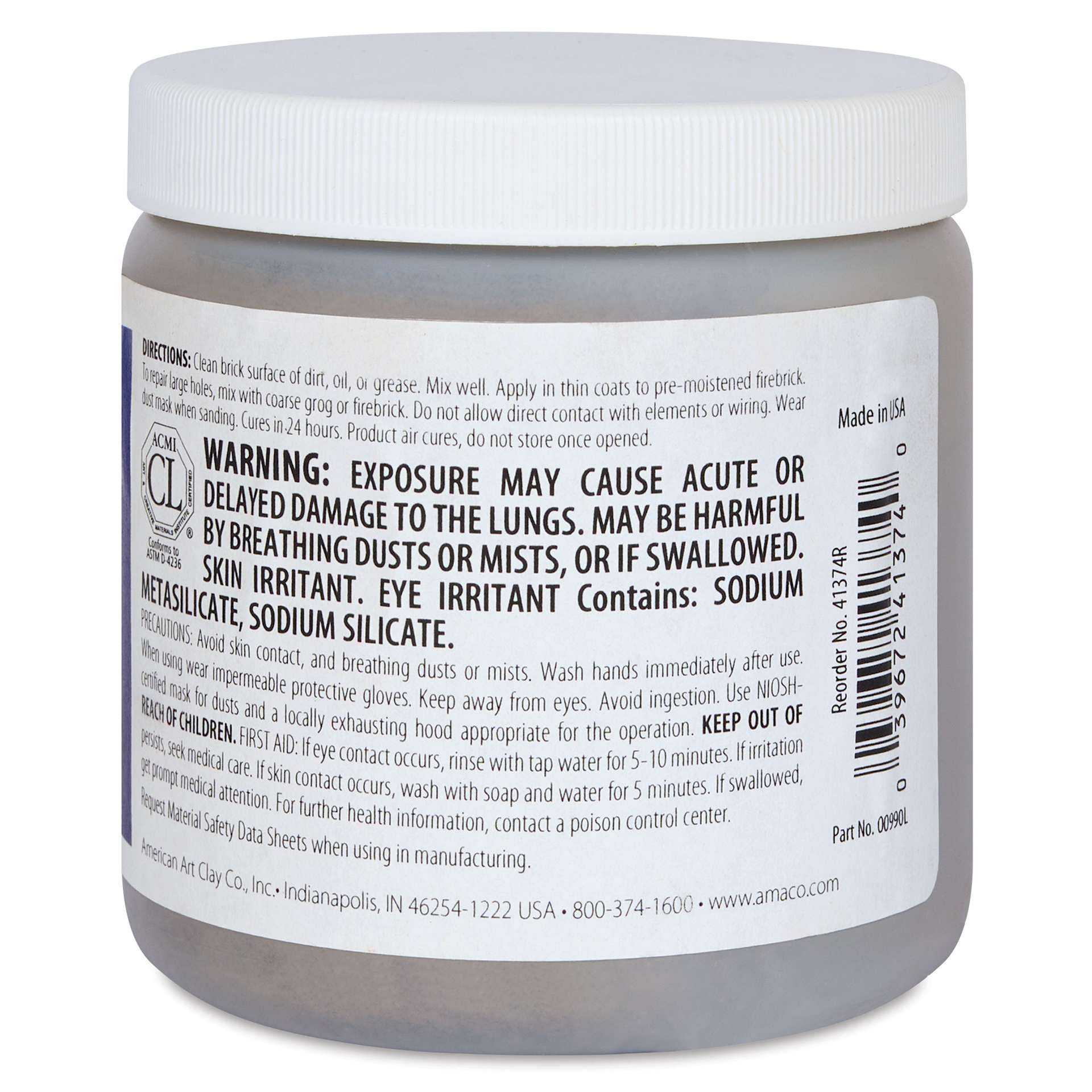 Amaco Kiln Cement - 1 lb Moist - back
