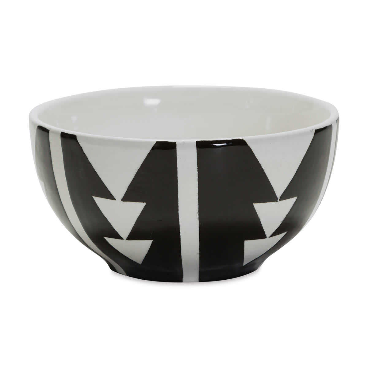 Mayco Earthenware Bisque Rice Bowl - single bowl glazed in black and white geometric pattern