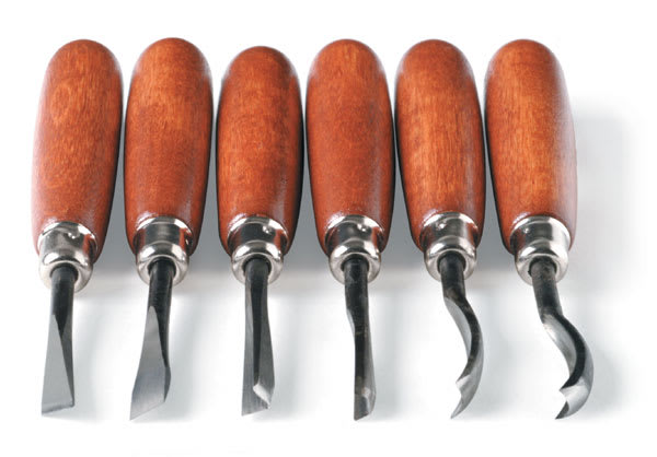 Sculpture House Wood Carving Set - 6 Tools arranged in row
