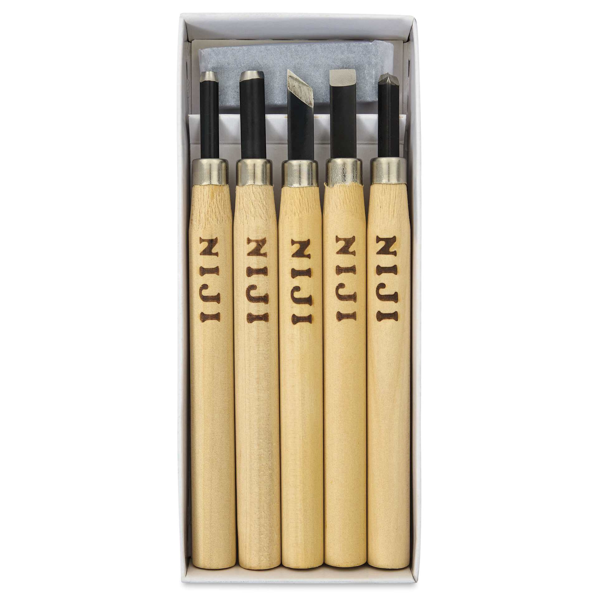 Yasutomo Niji Woodcarving Knives - Set of 5 - open to show contents