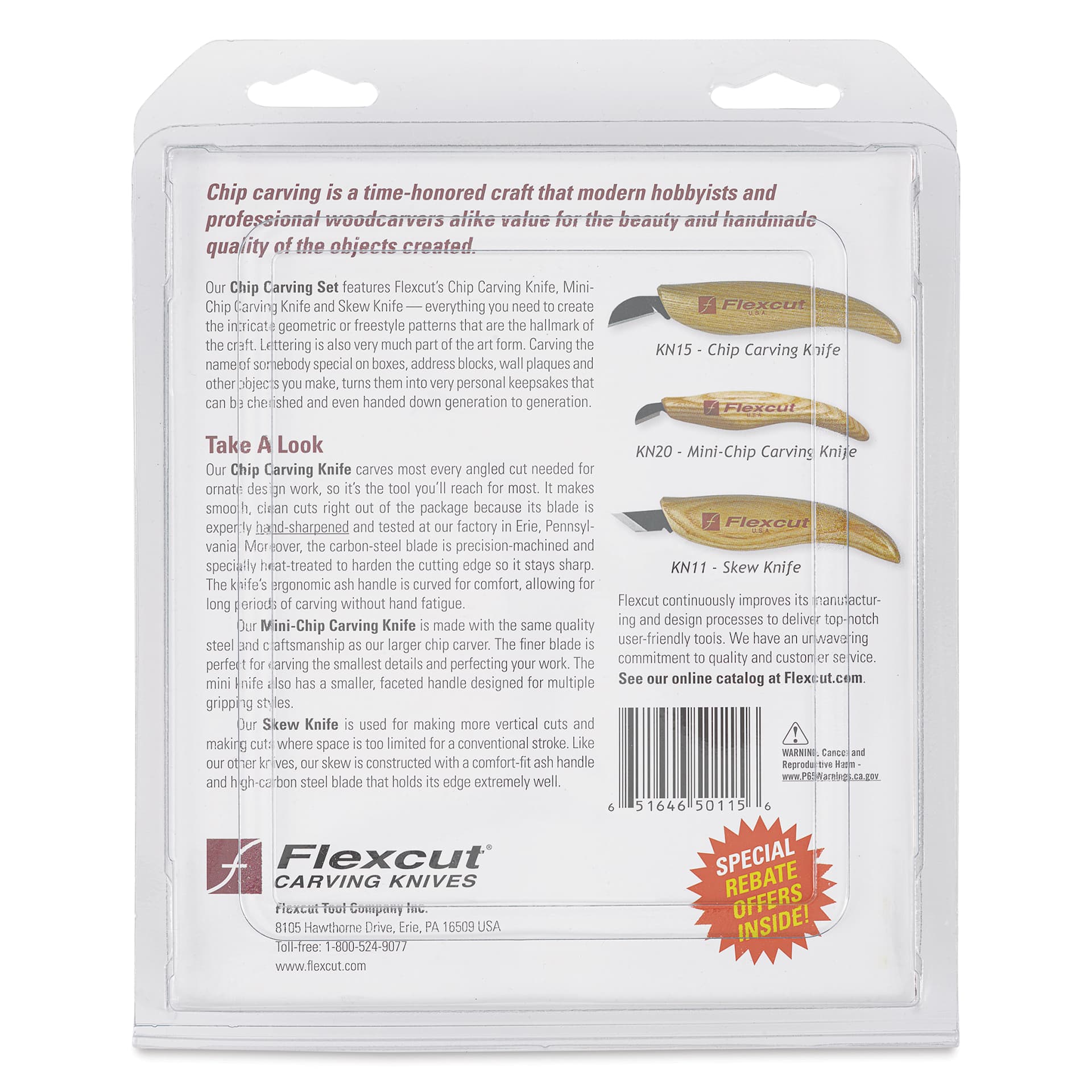 Flexcut Chip Carving Tools - Set of 3 - back of packaging