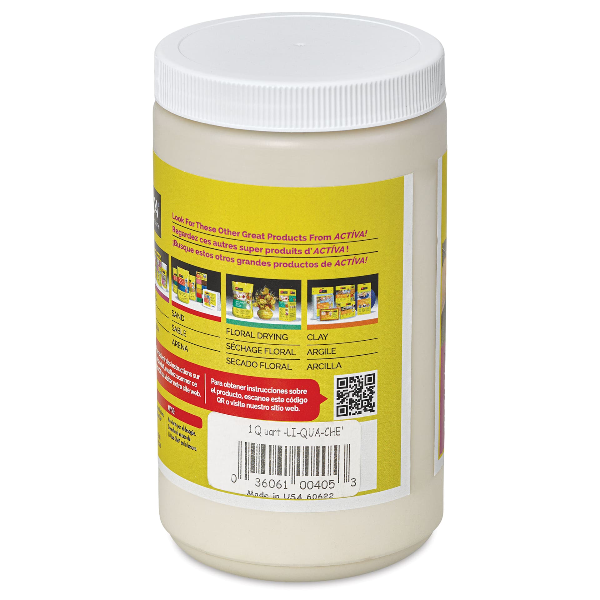 Activa Li-Qua-Che Pourable Papier Mâché - Quart, side of jar showing barcode