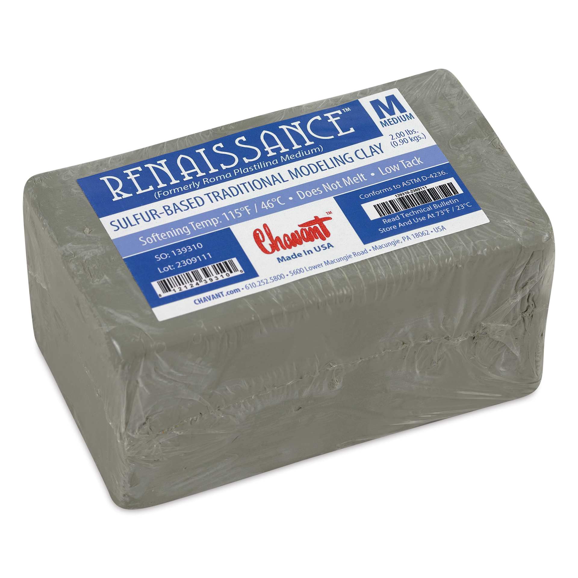 Chavant Renaissance Modeling Clay - 2 lb, Gray-Green, Medium - top view, angled