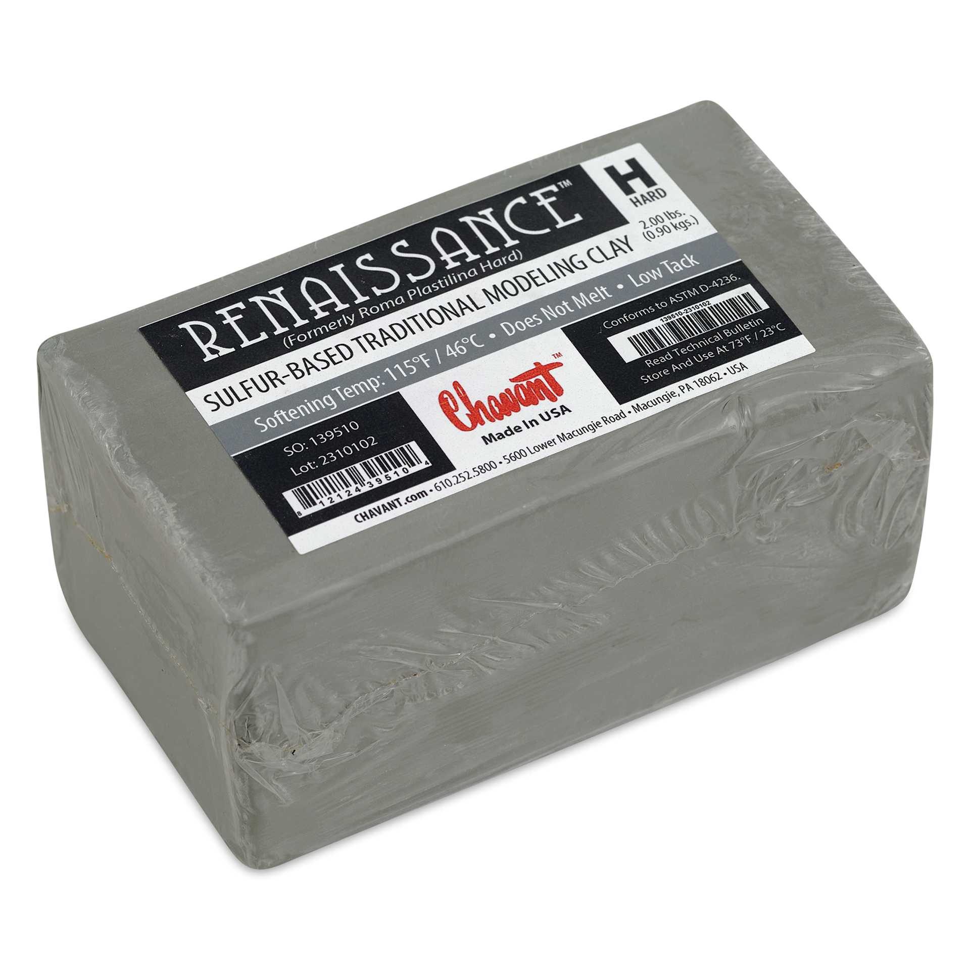 Chavant Renaissance Modeling Clay - 2 lb, Gray-Green, Firm - top view, angled