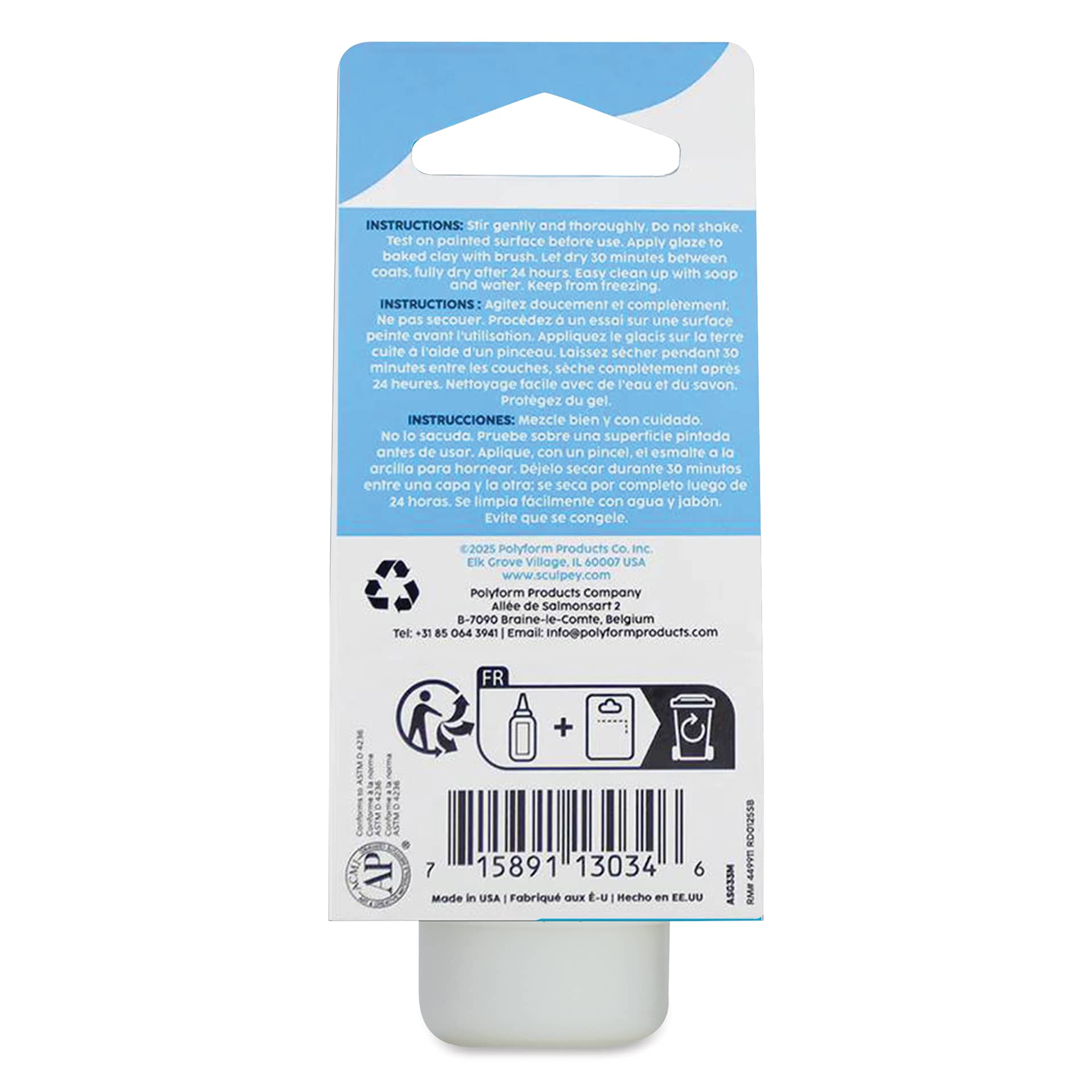 Sculpey Glaze- 1 oz, Satin back of packaging