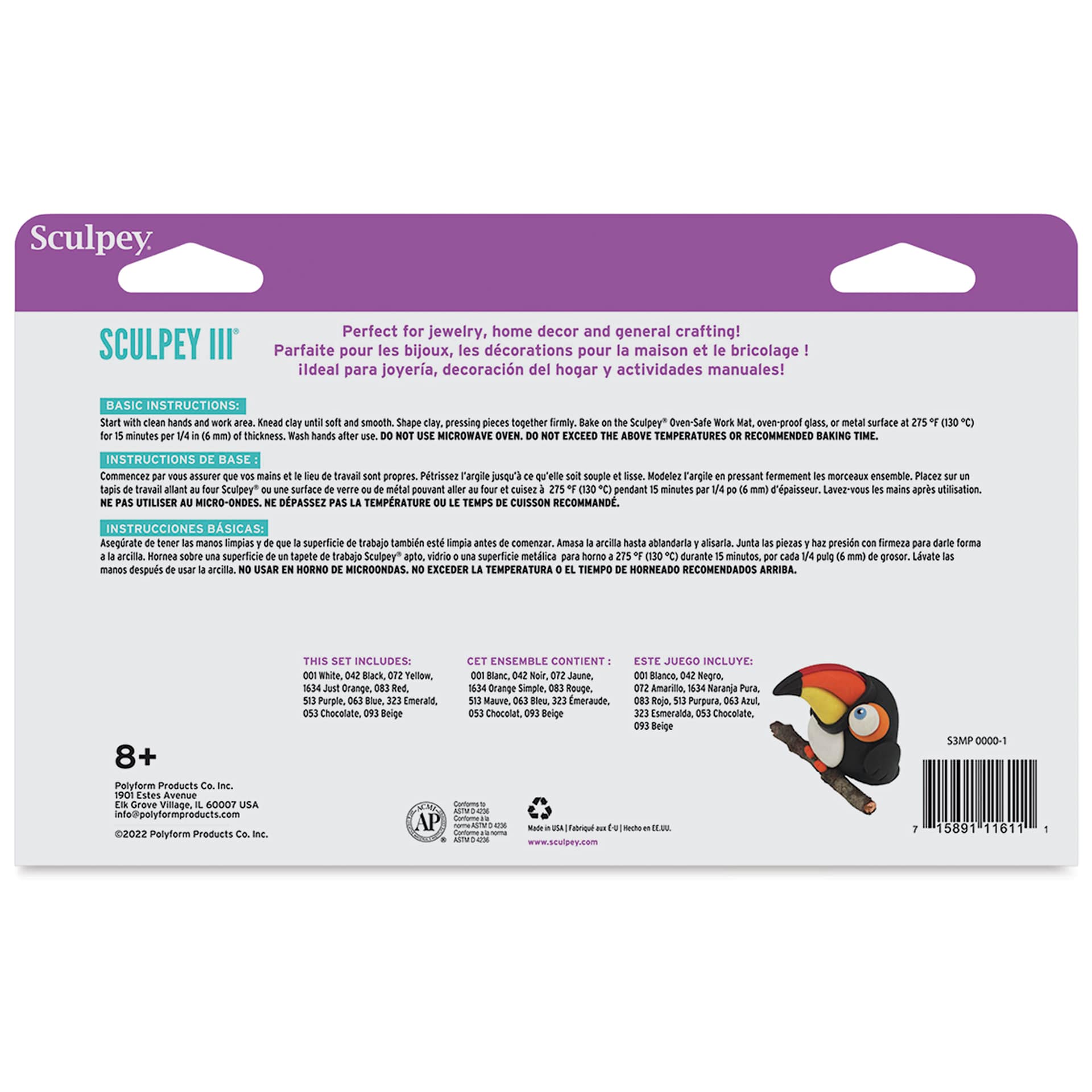 Sculpey III Set - Classic Collection, Set of 10 back of packaging