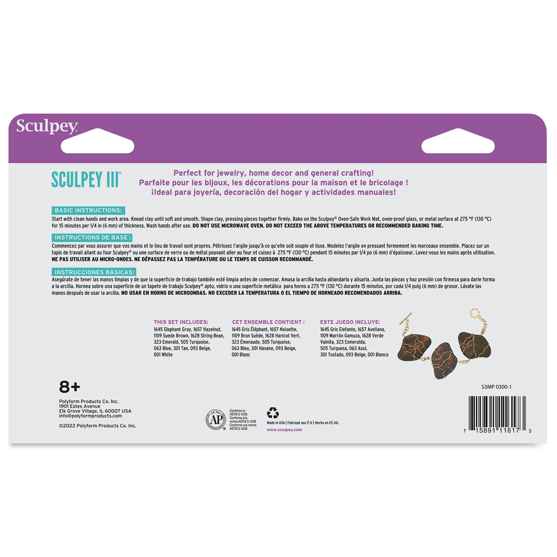 Sculpey III Set - Classic Collection, Set of 10 back of packaging