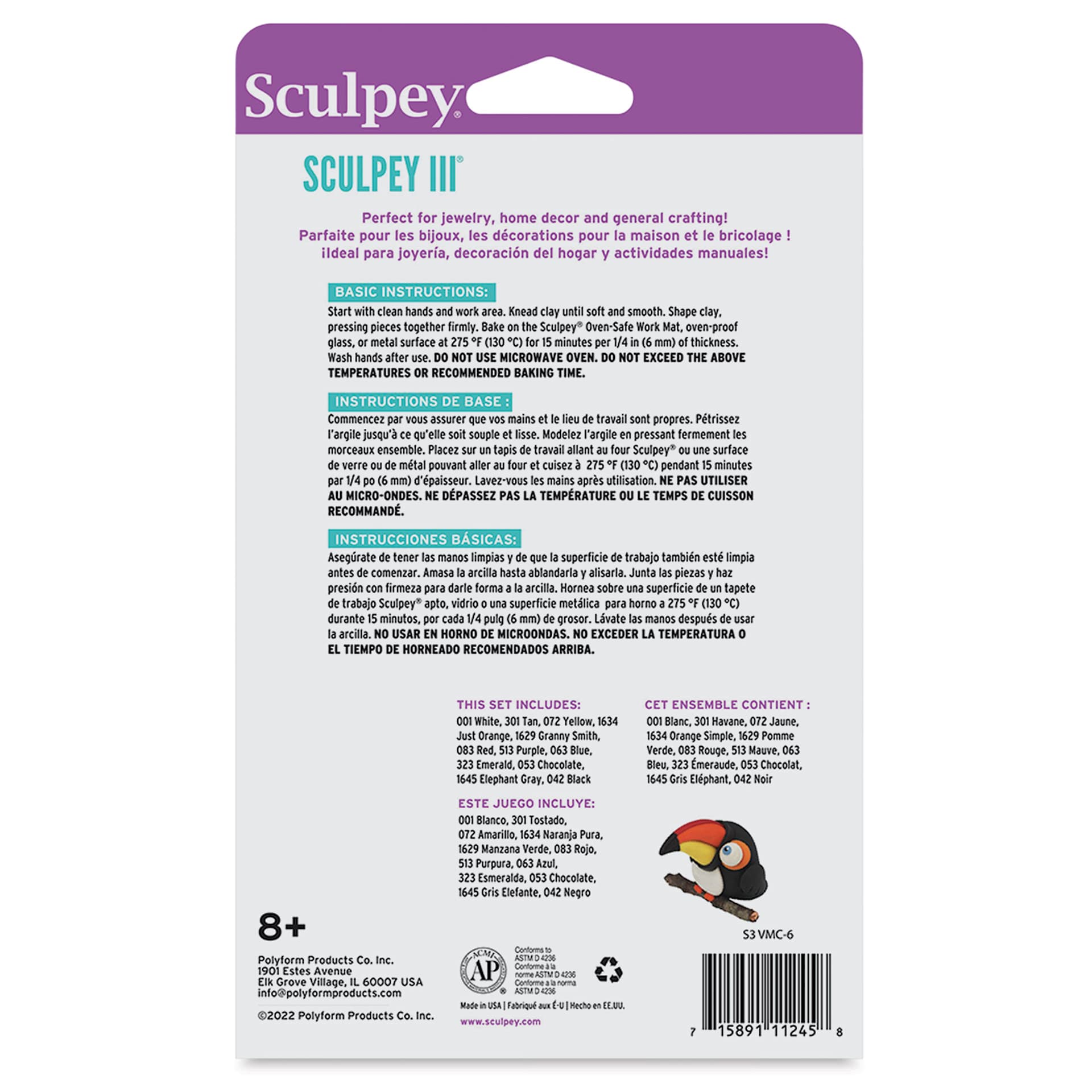 Sculpey III Set - Classics, Set of 12 back of packaging