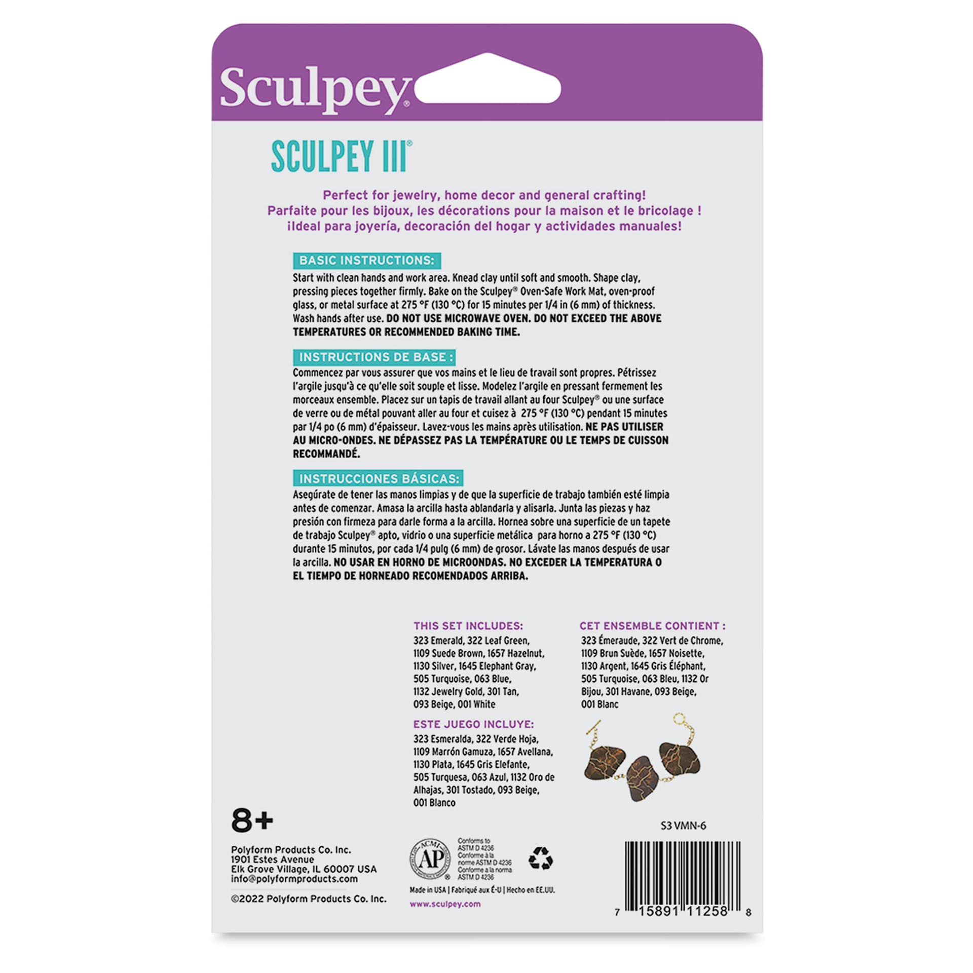 Sculpey III Set - Naturals, Set of 12 back of packaging