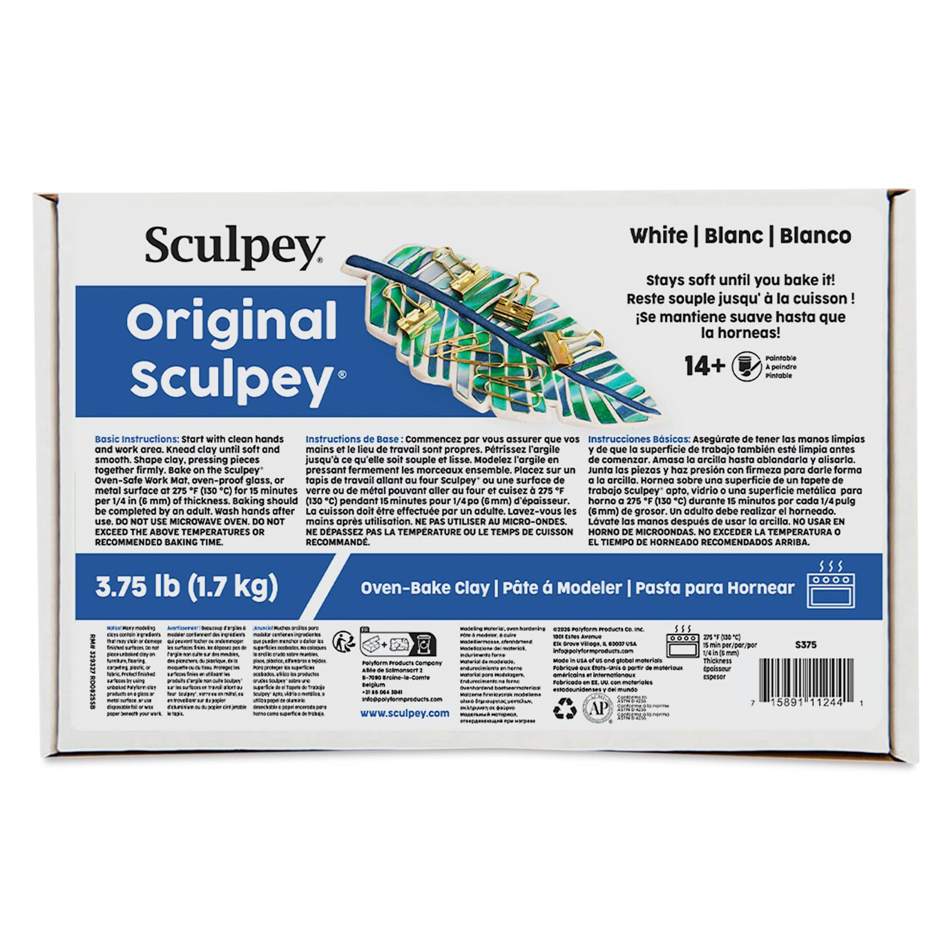 Original Sculpey - Package, 3.75 lb, White front of packaging