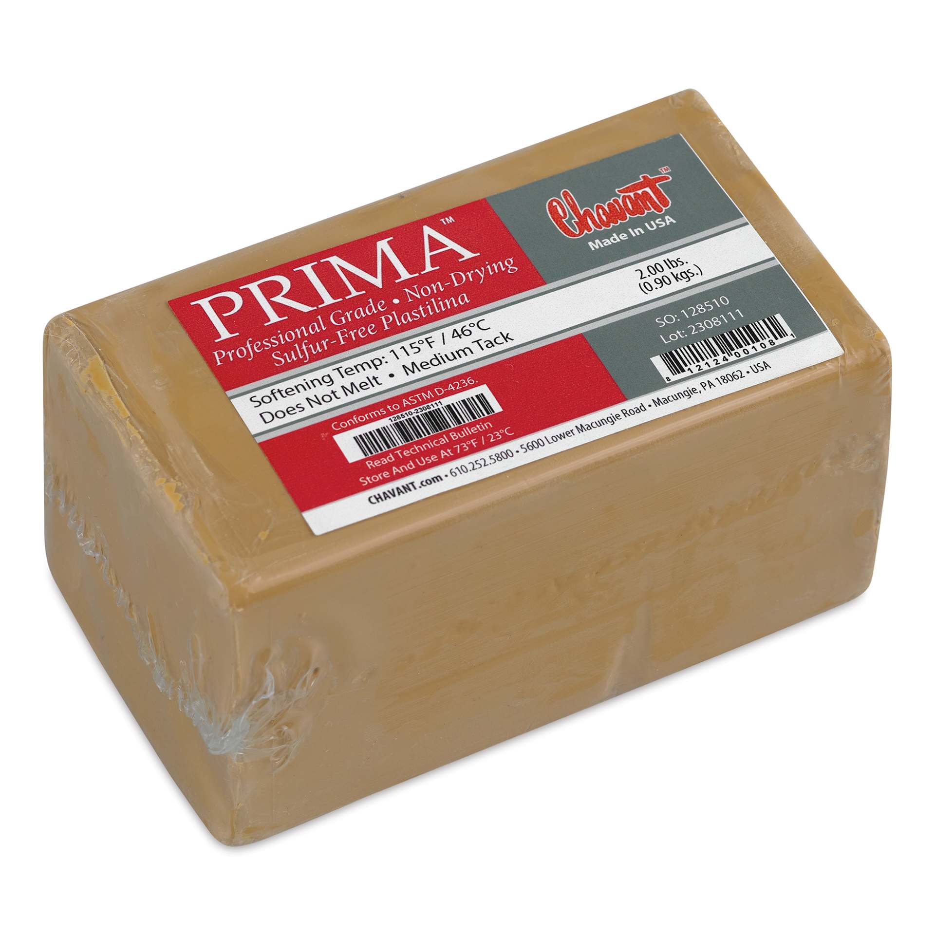 Chavant Prima Plastilina Clay - 2 lb - top view, angled