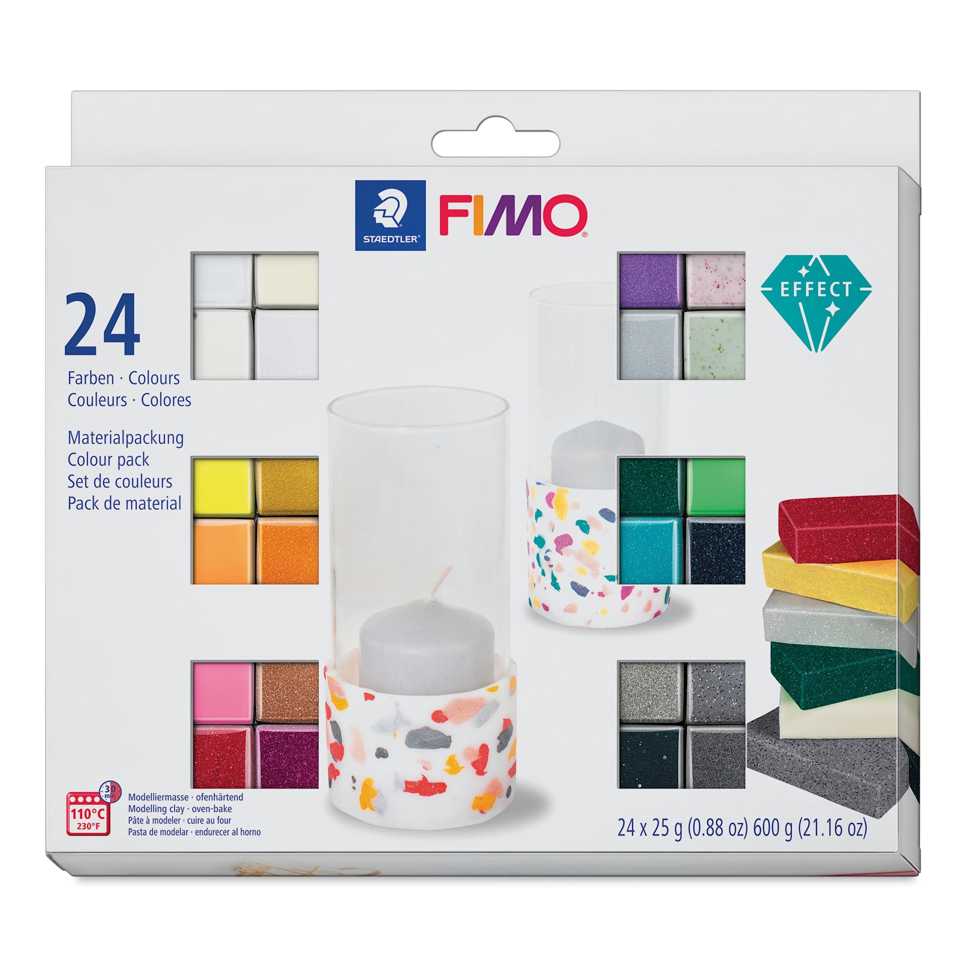 Staedtler Fimo Glitter Effect Polymer Clay - Assorted Colors, Set of 24 front of packaging