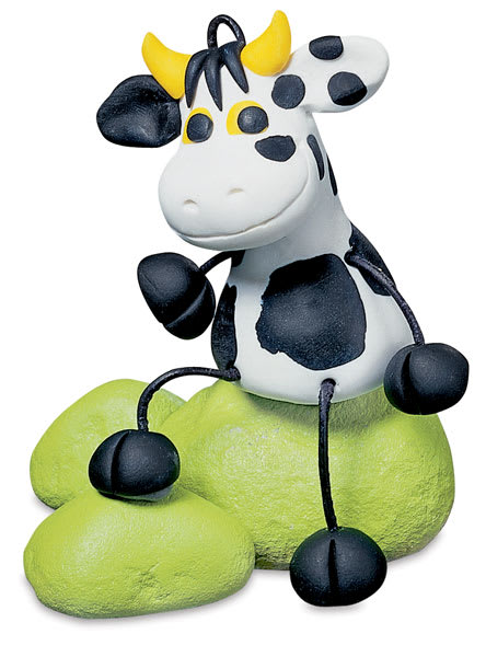 Staedtler Fimo Soft Polymer Clay - Whimsical seated Cow made with Fimo Clay
