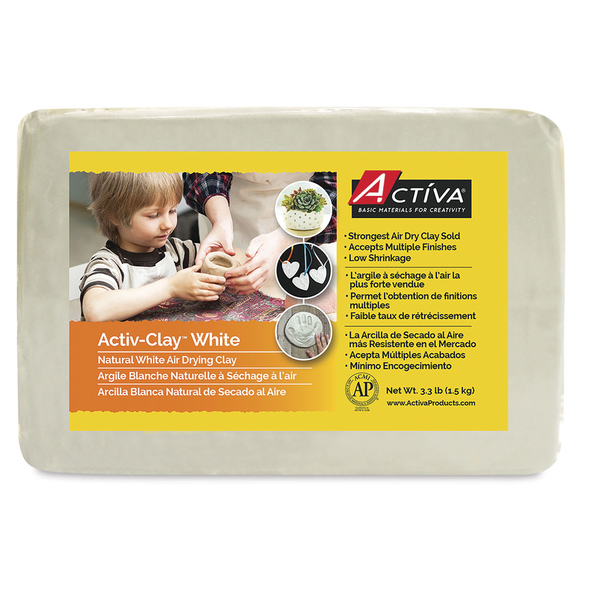 Activa Activ-Clay Air Drying Clay - Front of package of 3.3 lb White Drying Clay