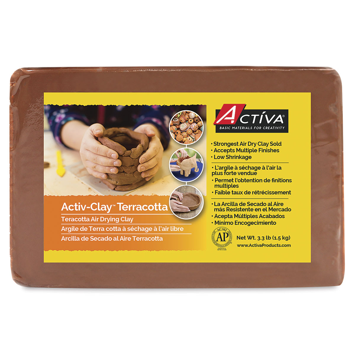 Activa Activ-Clay Air Drying Clay - Front of package of 3.3 lb Terracotta Drying Clay