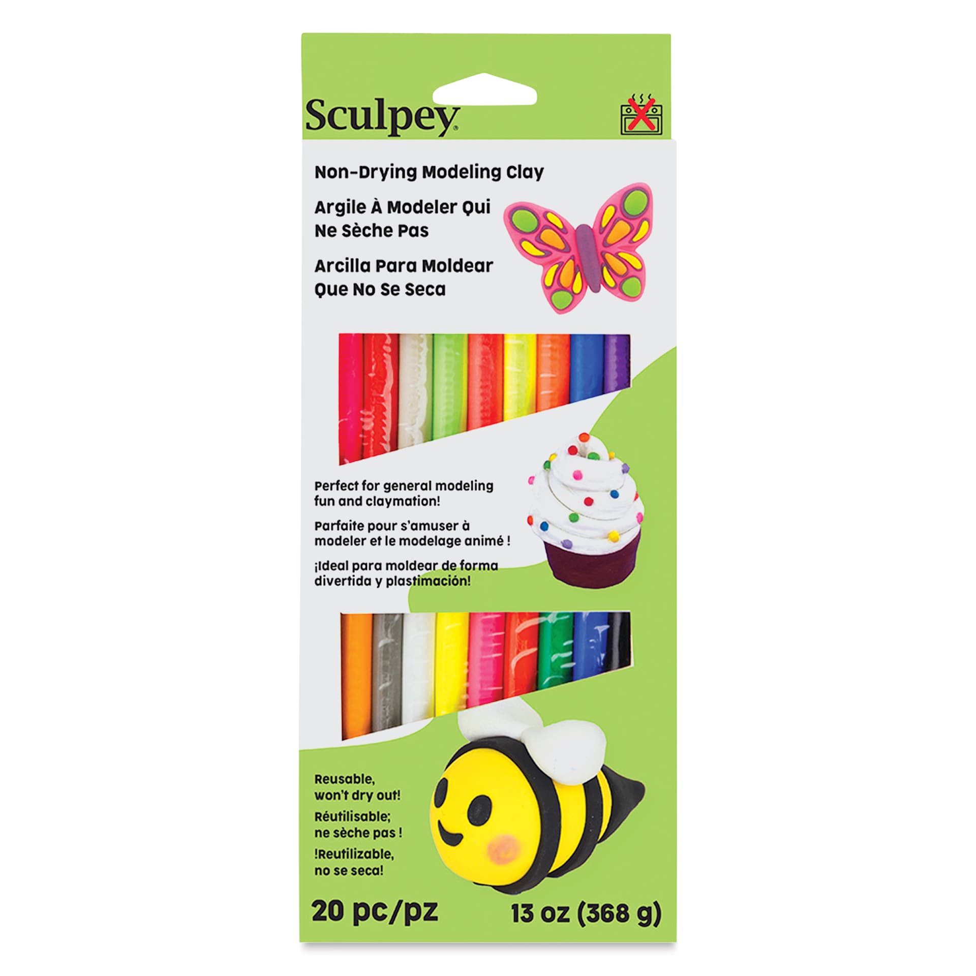 Sculpey Non-Dry Modeling Clay - Pkg of 20, 0.8 lb, Assorted Colors front of packaging