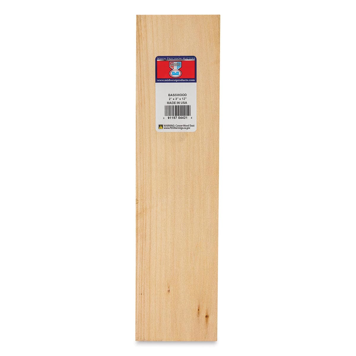 Midwest Products Basswood Carving Block - 2" x 3" x 12", front 