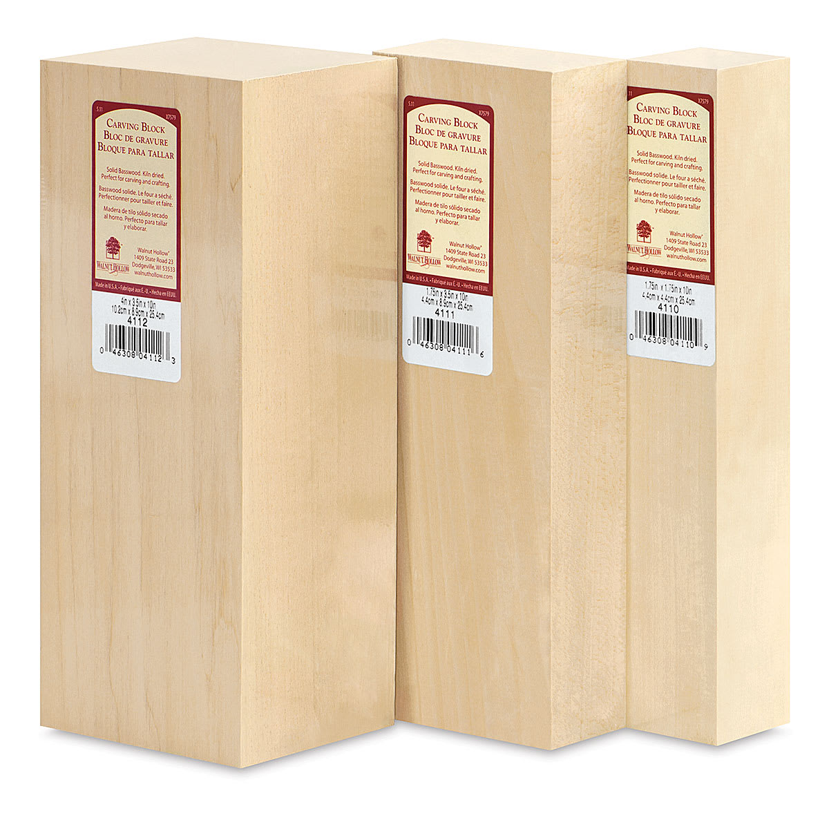 Walnut Hollow Basswood Carving Blocks - Three sizes of blocks shown upright