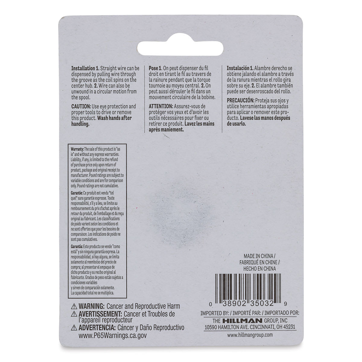 Hillman Galvanized Steel Wire - 32 Gauge, 100 feet - back of packaging
